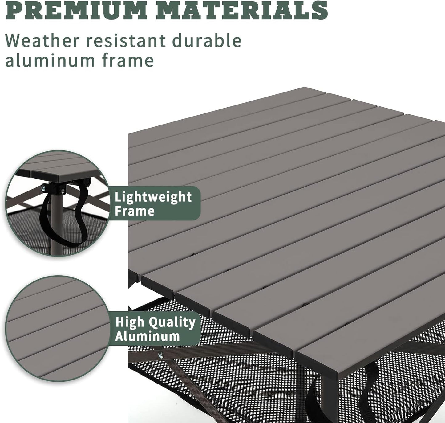 SUNNYFEEL Outdoor Folding Table | Lightweight Compact Aluminum Camping Table, Roll Up Top 4 People Portable Camp Square Tables with Carry Bag for Picnic/Cooking/Beach/Travel/BBQ