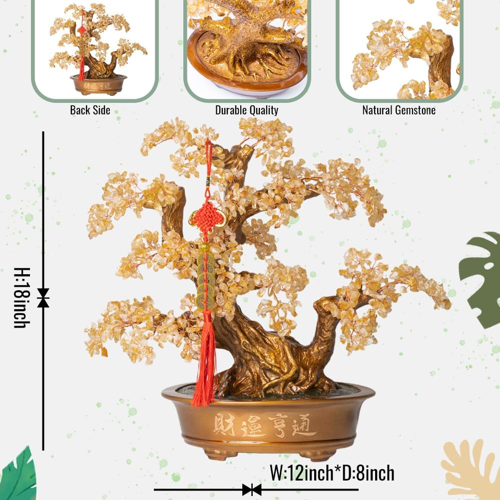Natural Citrine Gemstone Crystal Bonsai Tree of Life（1,350 Gemstone Count） Large Feng Shui Money Chakra Tree for Luck and Wealth Desk Decoration 20 Inches