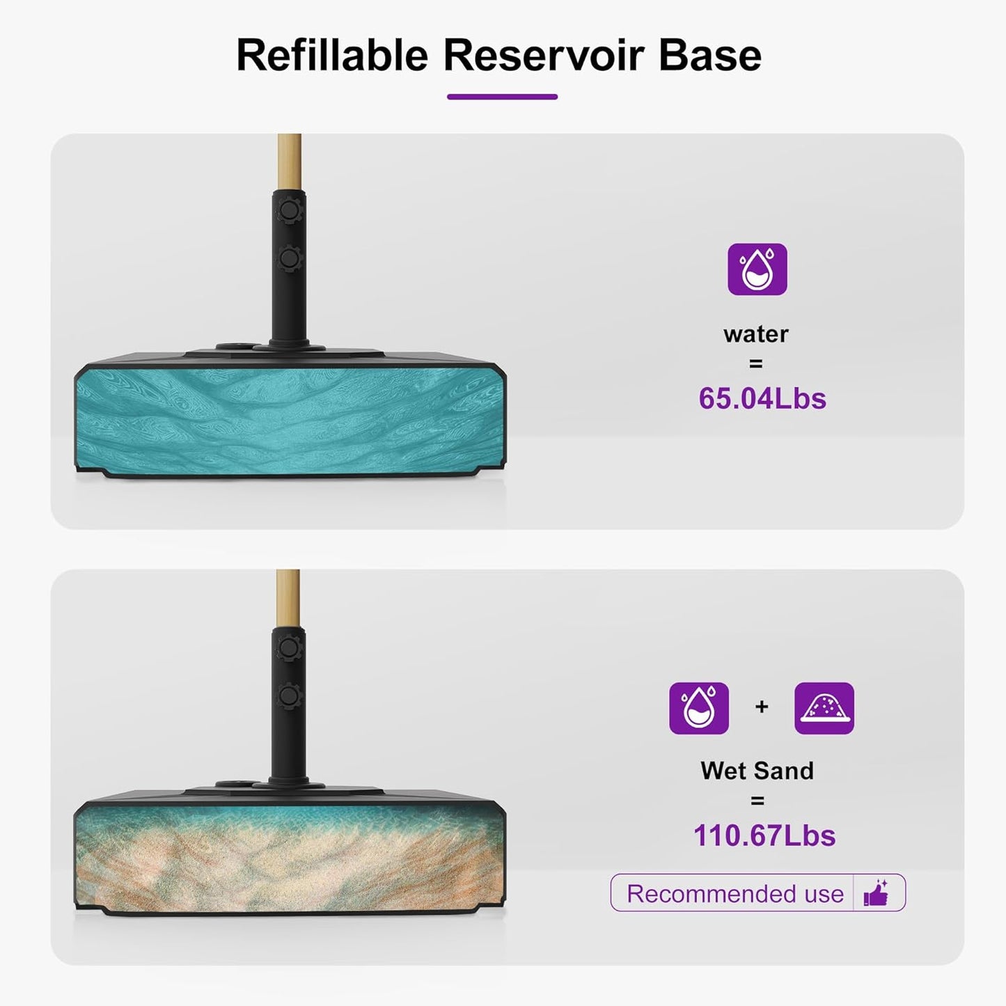 PURPLE LEAF 8' x 8' Square Outdoor Table Umbrella with Base Patio Umbrella Aluminum Market Umbrella with Push Button Tilt & Crank and 8 Ribs Outdoor Umbrella for Pool Backyard Beach, Cream