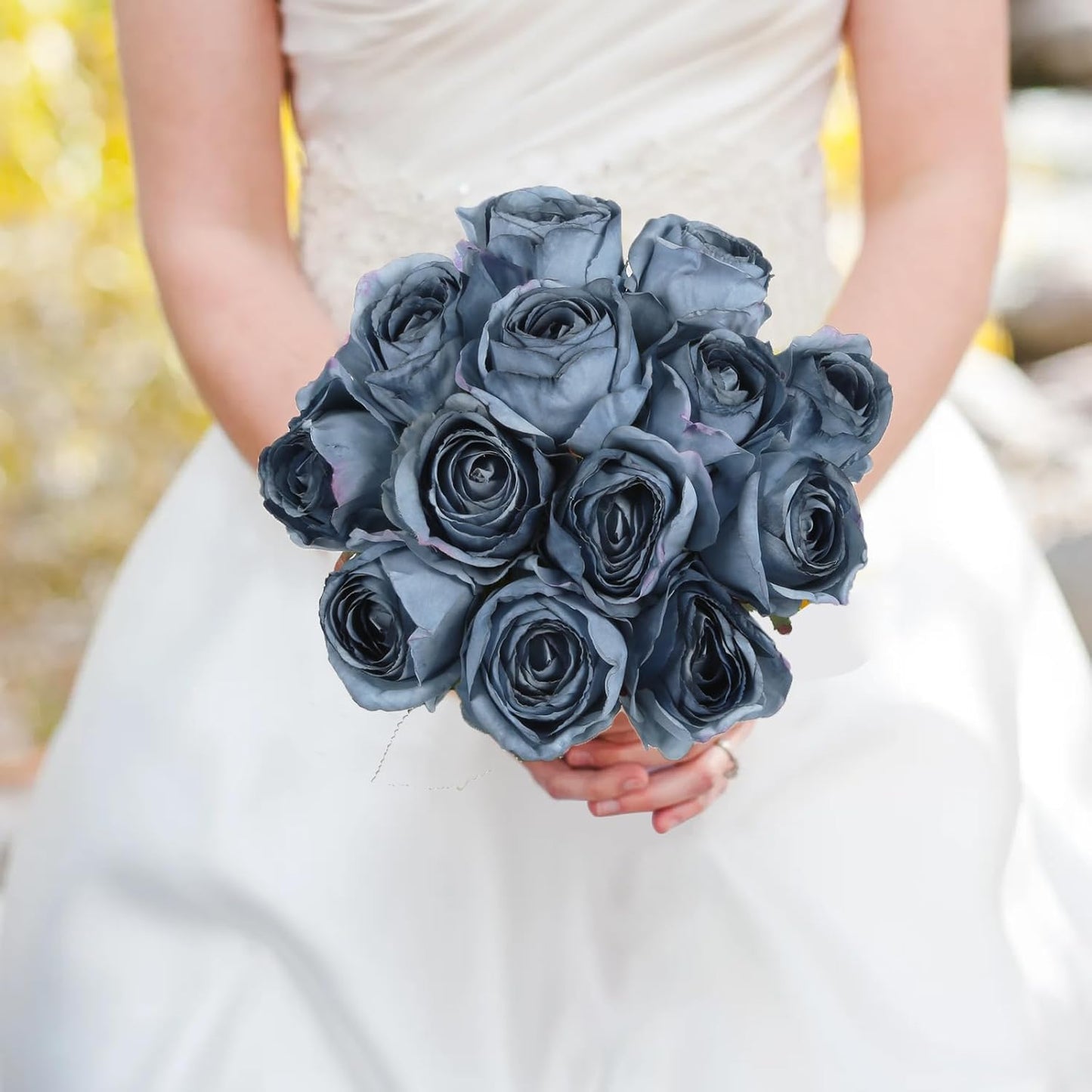 12 pcs Dusty Blue Roses Artificial Flowers Vintage Burnt Edge Rose 20" Realistic Silk Roses Bouquet with Long Stem for Wedding Party Floral Centerpieces Decoration (Dusty Blue)