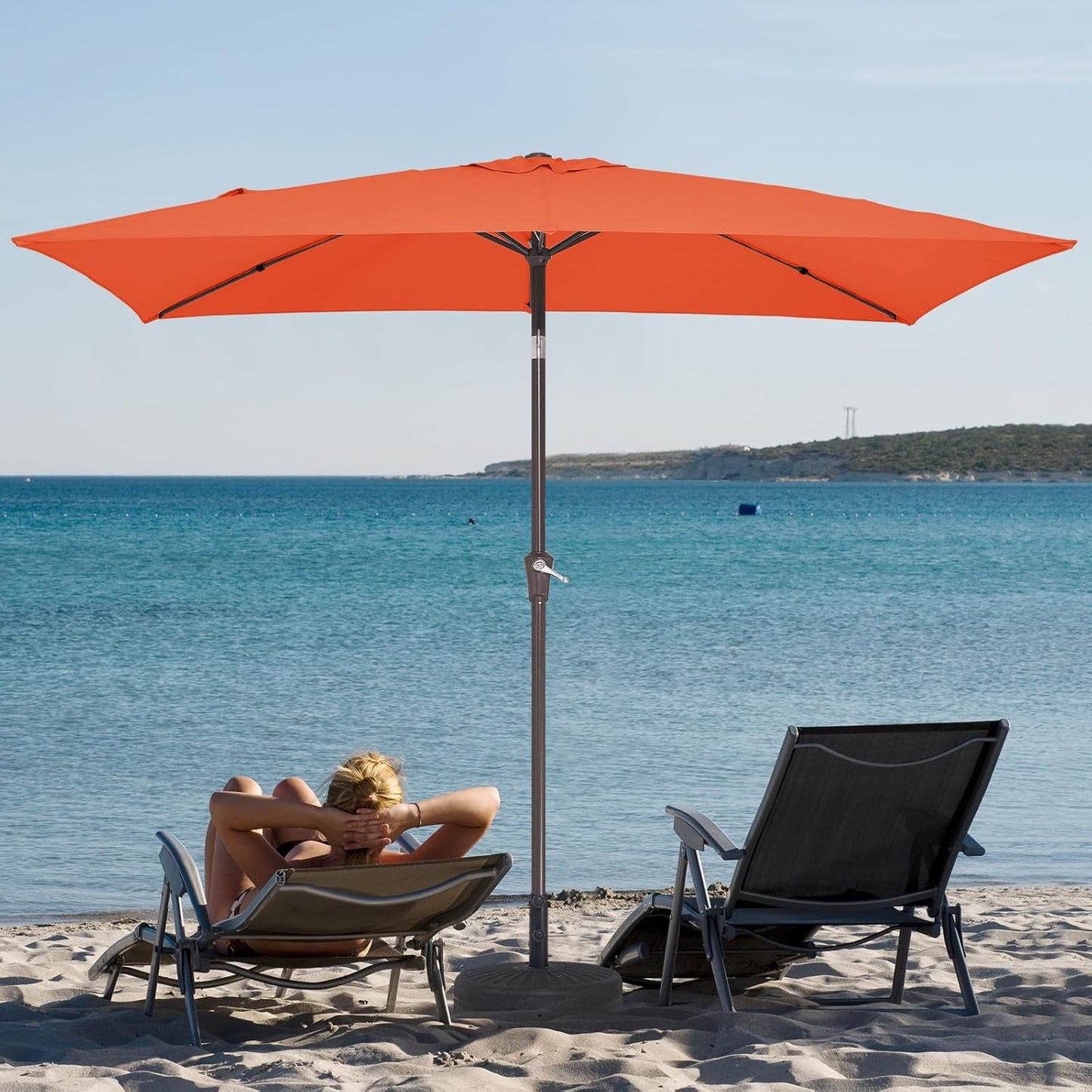 JEAREY 6.5x10 ft Rectangular Patio Umbrellas Outdoor Market Umbrella with Push Button Tilt and Crank, Rectangle Table Umbrella 6 Sturdy Ribs UV Protection for Pool Garden Backyard Deck, Orange