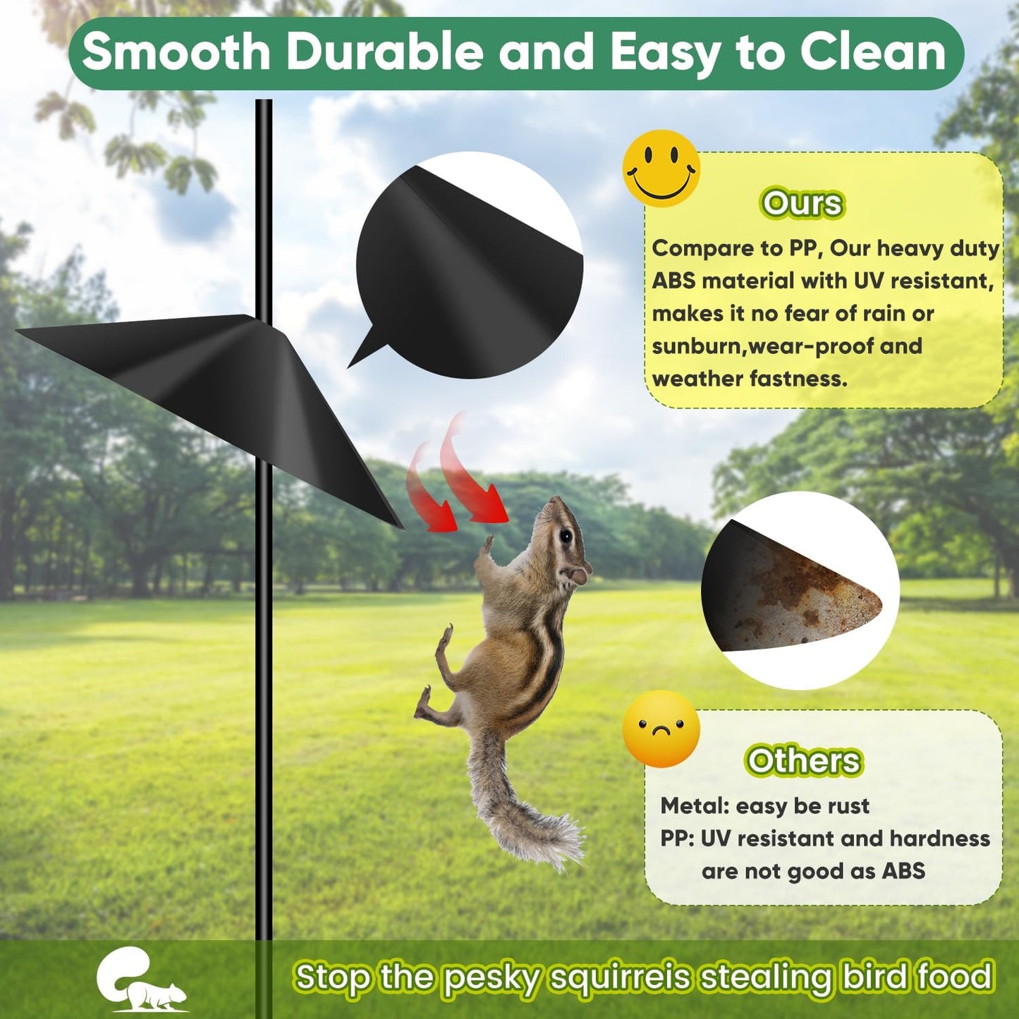 24-inch Large Squirrel Proof Bird Feeders for Outside Hanging,Outdoor Squirrel Baffles for Bird Feeders Pole, Bird House Guard for Outdoor Shepherd’s Hook, Black Color