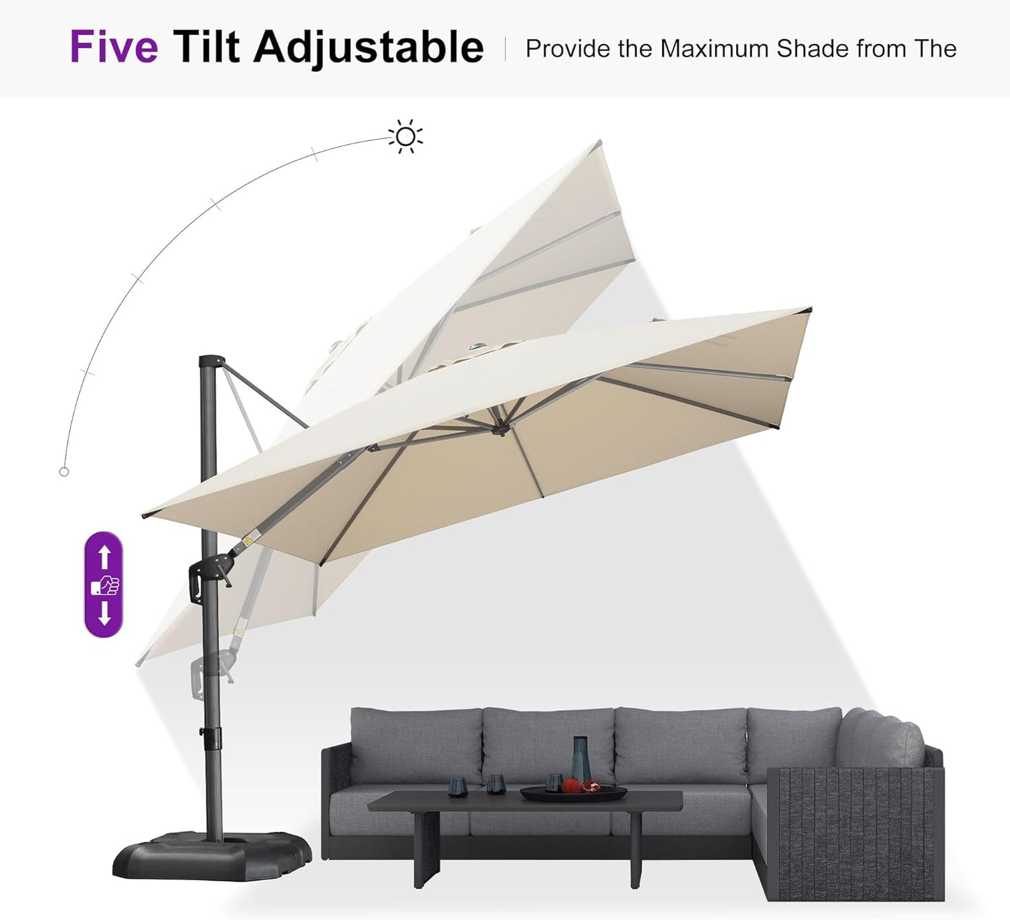 PURPLE LEAF 10 Feet Patio Umbrella Outdoor Cantilever Square Umbrella Aluminum Offset Umbrella with 360-degree Rotation for Garden Deck Pool Patio, Beige