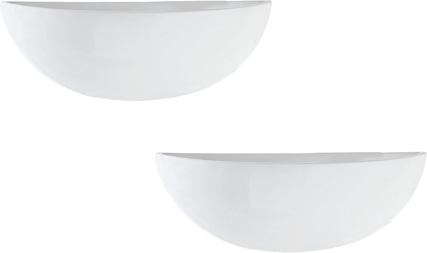 MyGift White Ceramic Wall Planters for Indoor Plants, Half Bowl Hanging Vase, Wall Mounted Succulent Planters, Set of 2