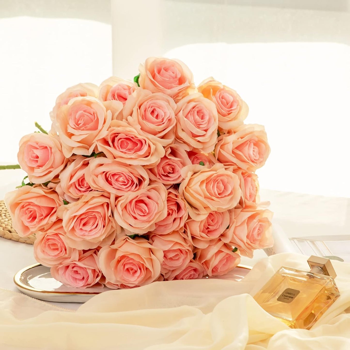 Hawesome 12PCS Artificial Silk Flowers Realistic Roses Bouquet Long Stem for Home Wedding Decoration Party (Gradient Light Pink)