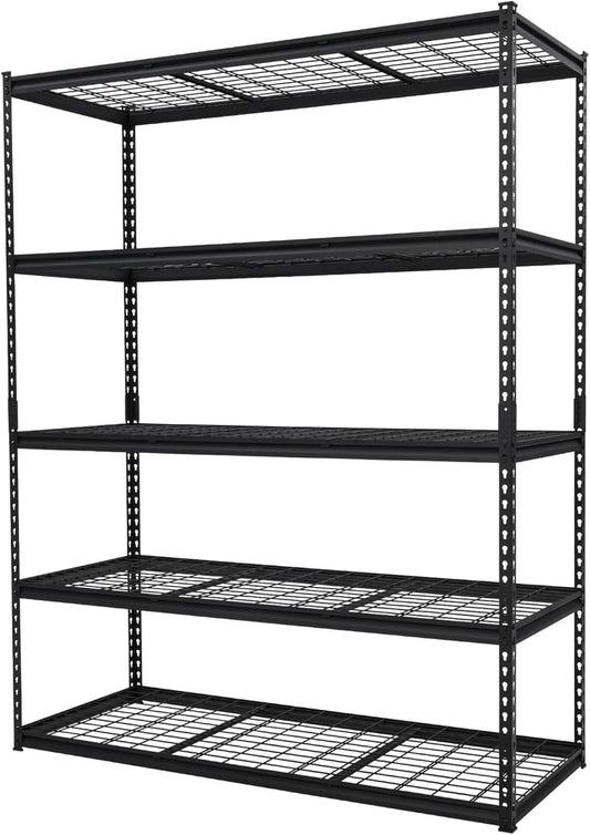 2500 LBS Storage Shelves, 5 Tier Garage Shelving, Heavy Duty, Adjustable Metal Shelving Unit, Industrial Utility Shelf Rack for Garage, Basement, Pantry, 72" H x 48" W x 18" D, Black