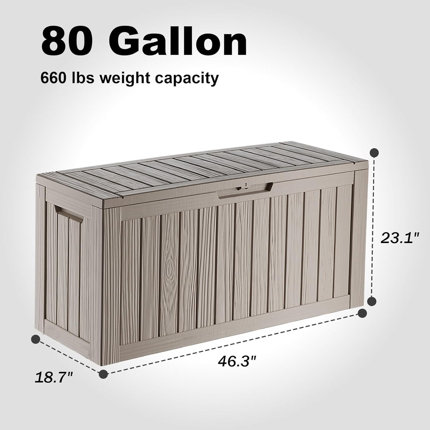 80 Gallon Outdoor Storage Box - Deck Box Container for Patio, Pool, and Garden-Waterproof and UV Resistant Resin,Lockable (Grey)