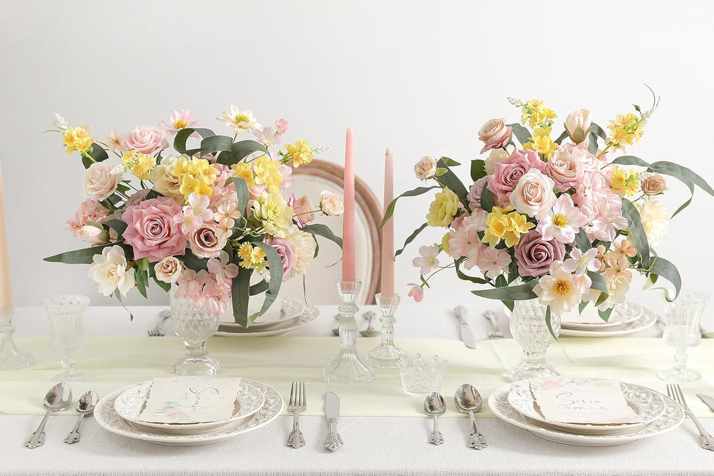 Artificial Flowers Combo for DIY Centerpieces Arrangements Wedding Bouquets Centerpieces Arrangements Party Baby Shower Home Decorations (Yellow Pink)