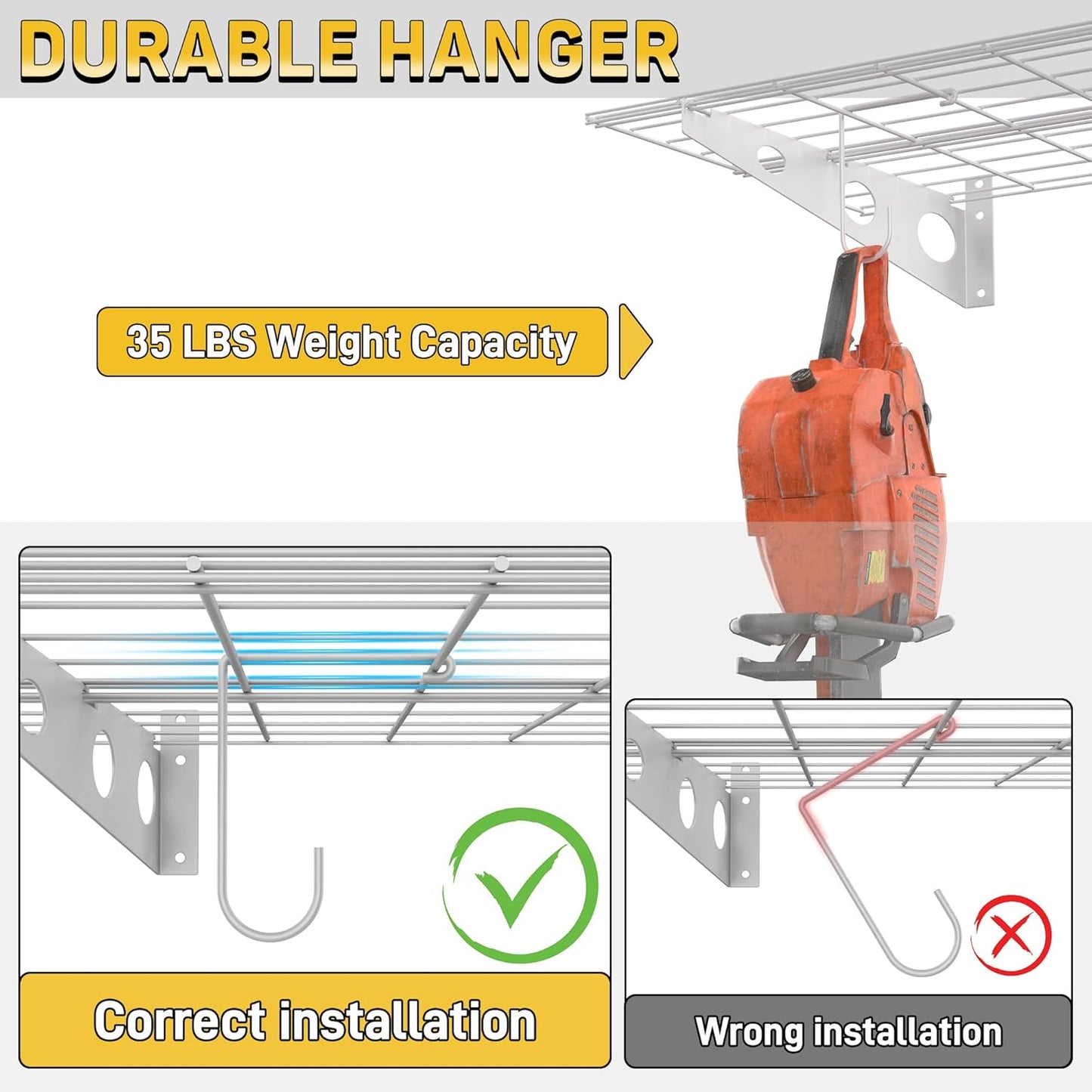 Ultrawall Garage Wall Shelves, 2 x 4 ft Wall Mounted Storage Shelves, Heavy Duty Wall Shelving with Hooks, Holds Up to 220 Lbs, 2Pack, White