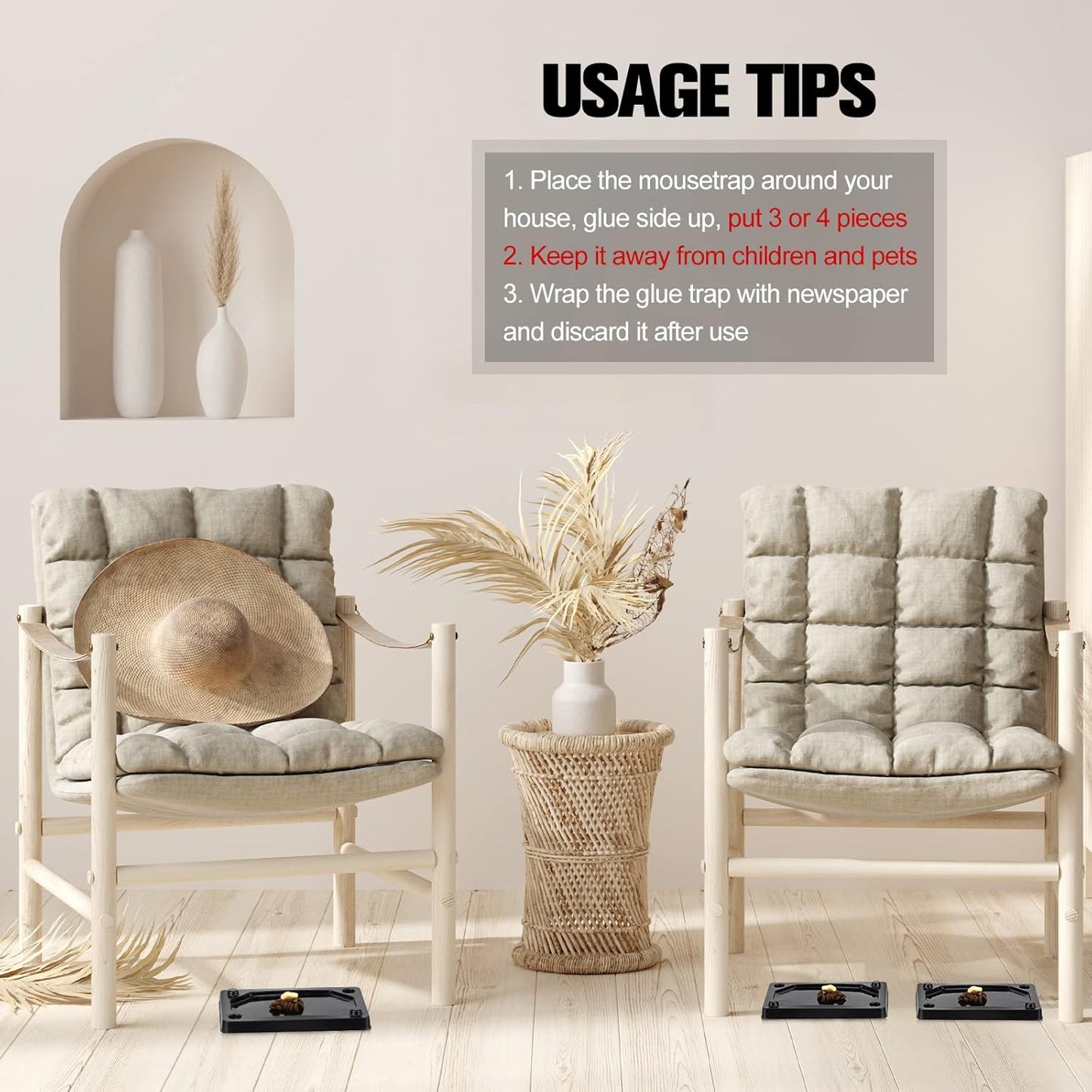 Qualirey 64 Pieces Mouse and Insect Glue Traps Heavier Sticky Traps with Non-Toxic Glue for Mice and Insects, Pet and Children Safe (3 x 5 Inch)