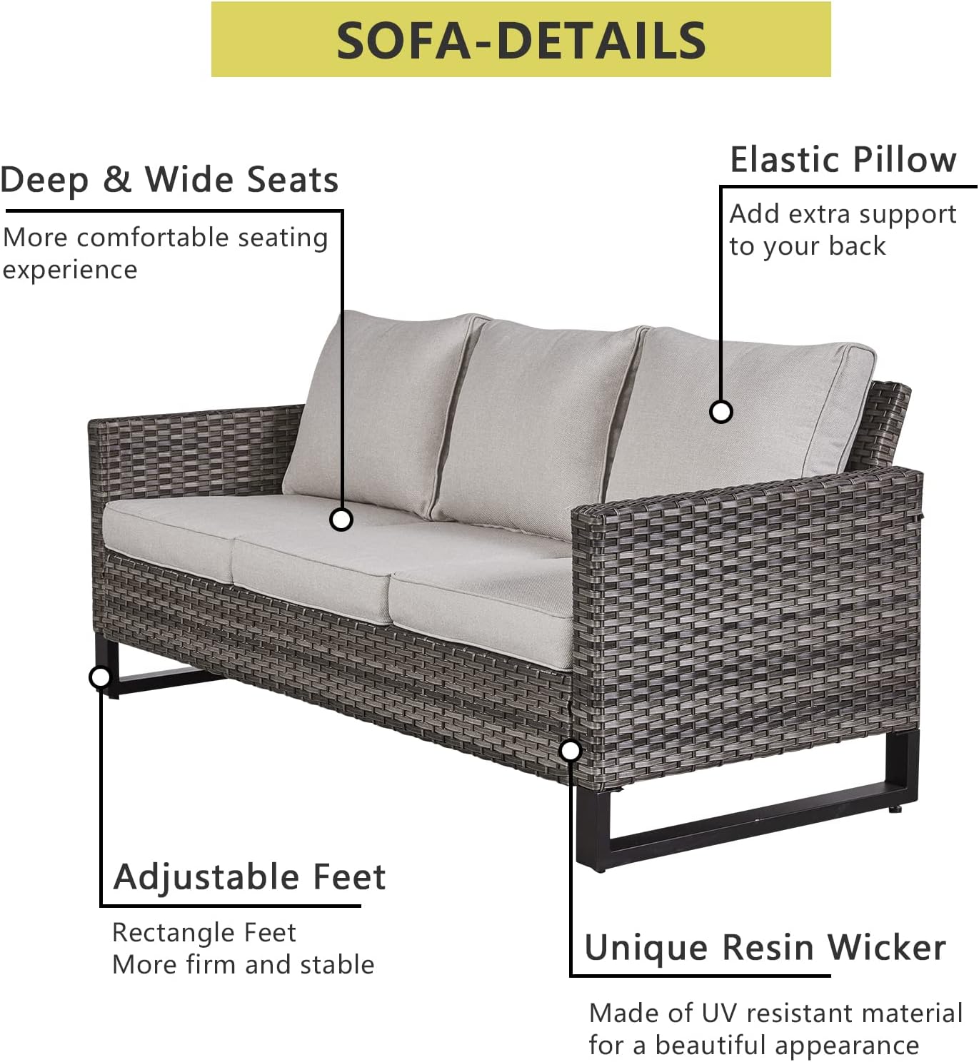 HUMMUH 7 Piece Patio Furniture Set with Fire Pit Table 41in 55,000 BTU,Wicker Outdoor Conversation Sets - Outdoor Chairs Set of 2 Patio Sofa for Porch,Garden,Backyard