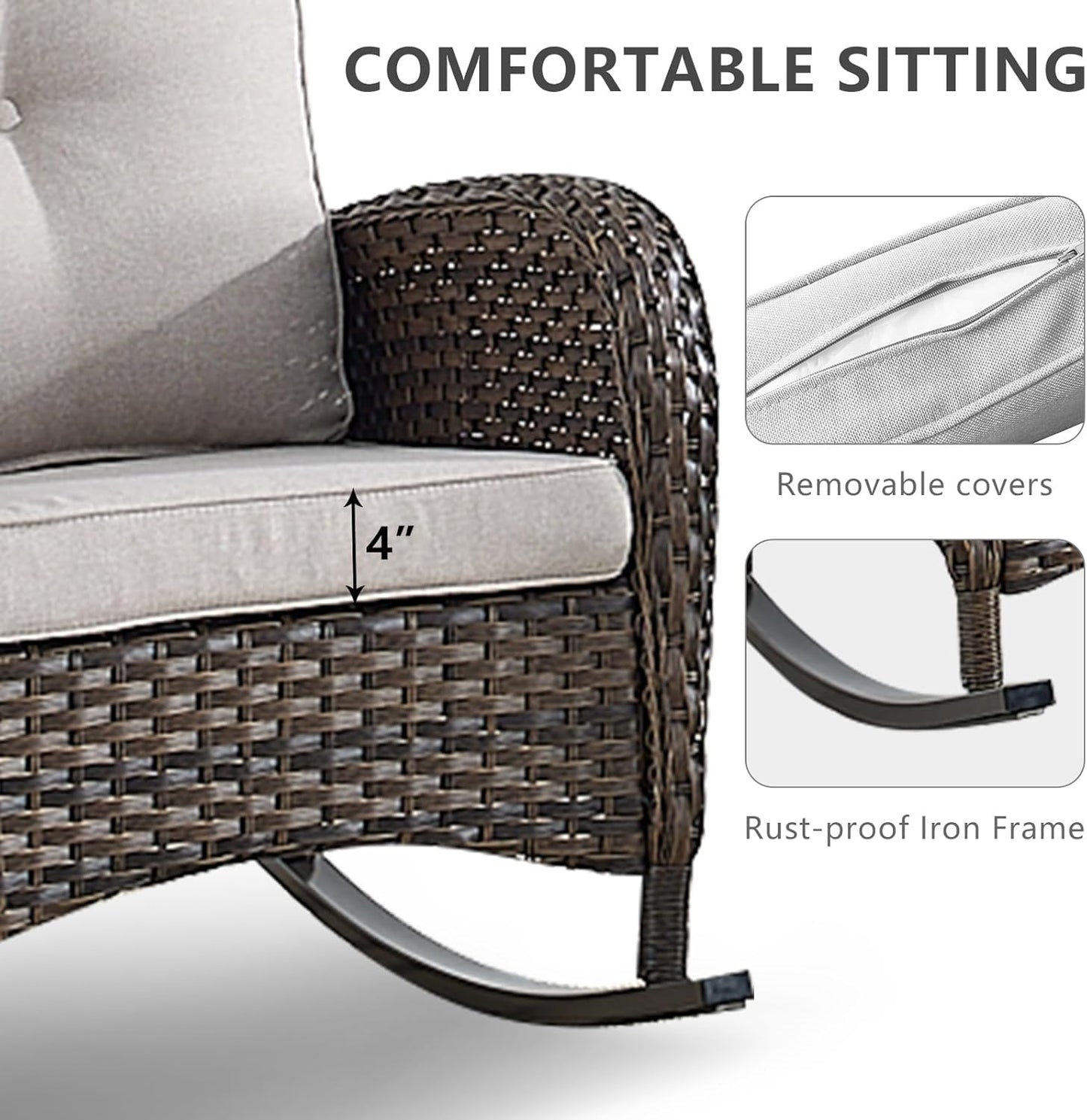 HUMMUH 7-Piece Outdoor Patio Furniture PE Wicker Patio Conversation Set,High Back Patio Couch with Ottomans Outdoor Rocking Chairs with Tables for Backyard,Porch,Deck