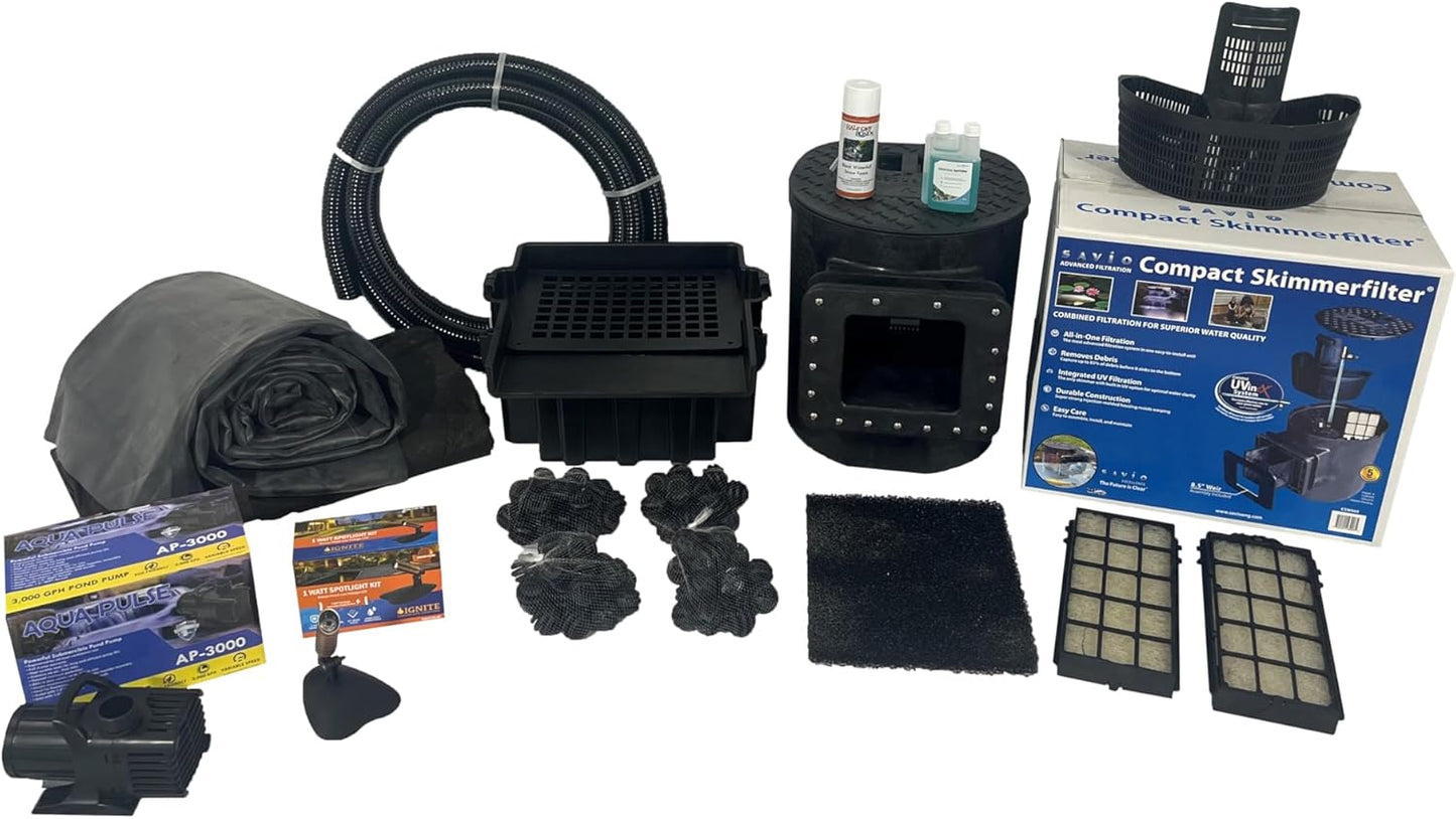 HALF OFF PONDS Savio Select 3,000 GPH Submersible Pump Pond Kit with 15' x 15' EPDM Rubber Pond Liner for Water Garden & Koi Pond