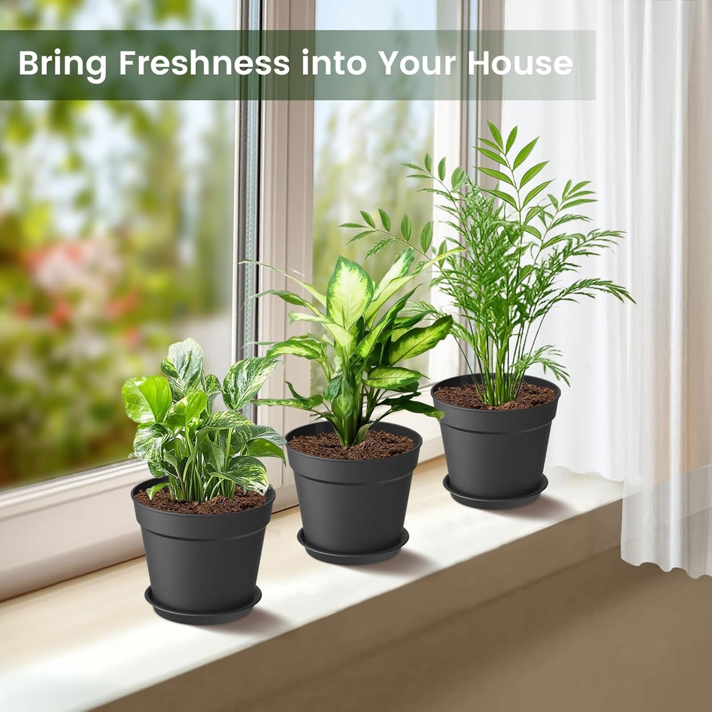 20 Pack 6 Inch Plant Pots with Drainage and Saucers, Black Plastic Flower Pots for Indoor and Outdoor Plants, Stackable Nursery Planters for Houseplants and Herbs, Black