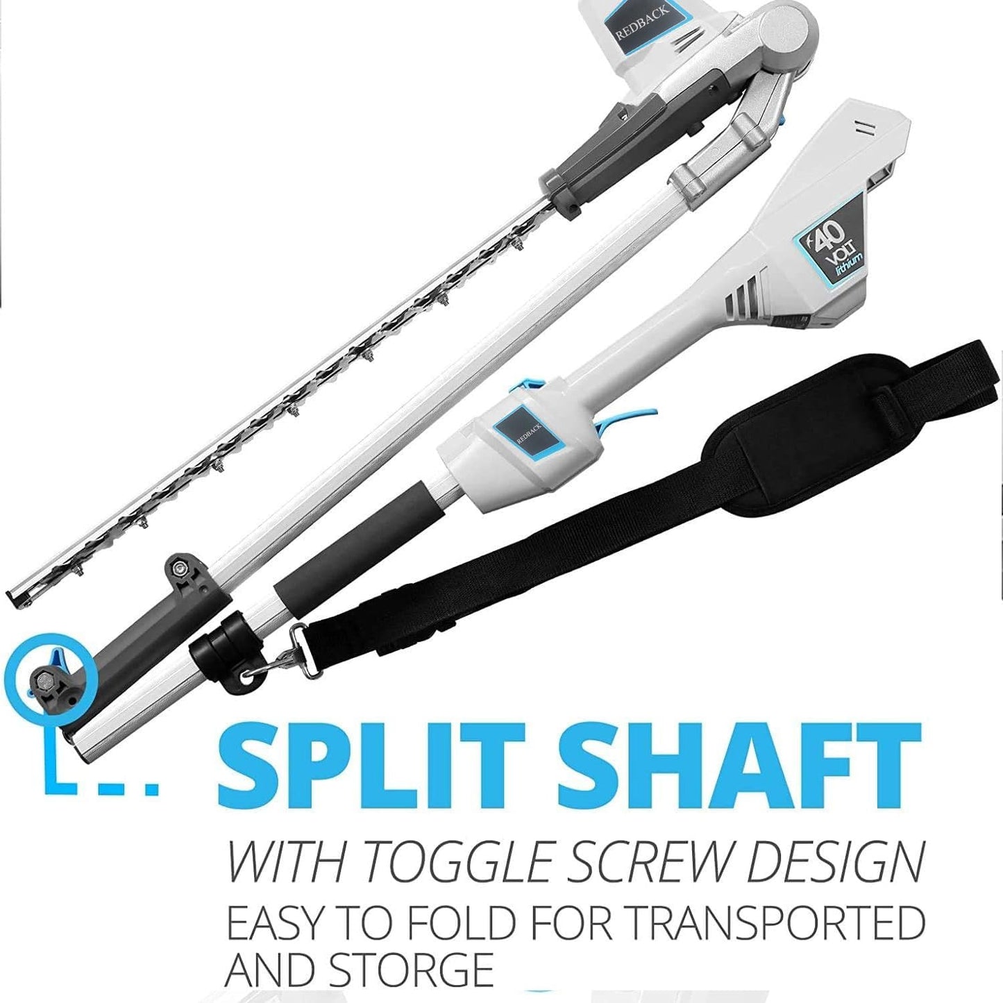 Redback 40V Cordless Pole Hedge Trimmer Long Reach 20" Cutting Length 6 Position Adjustable Head with Battery and Charger