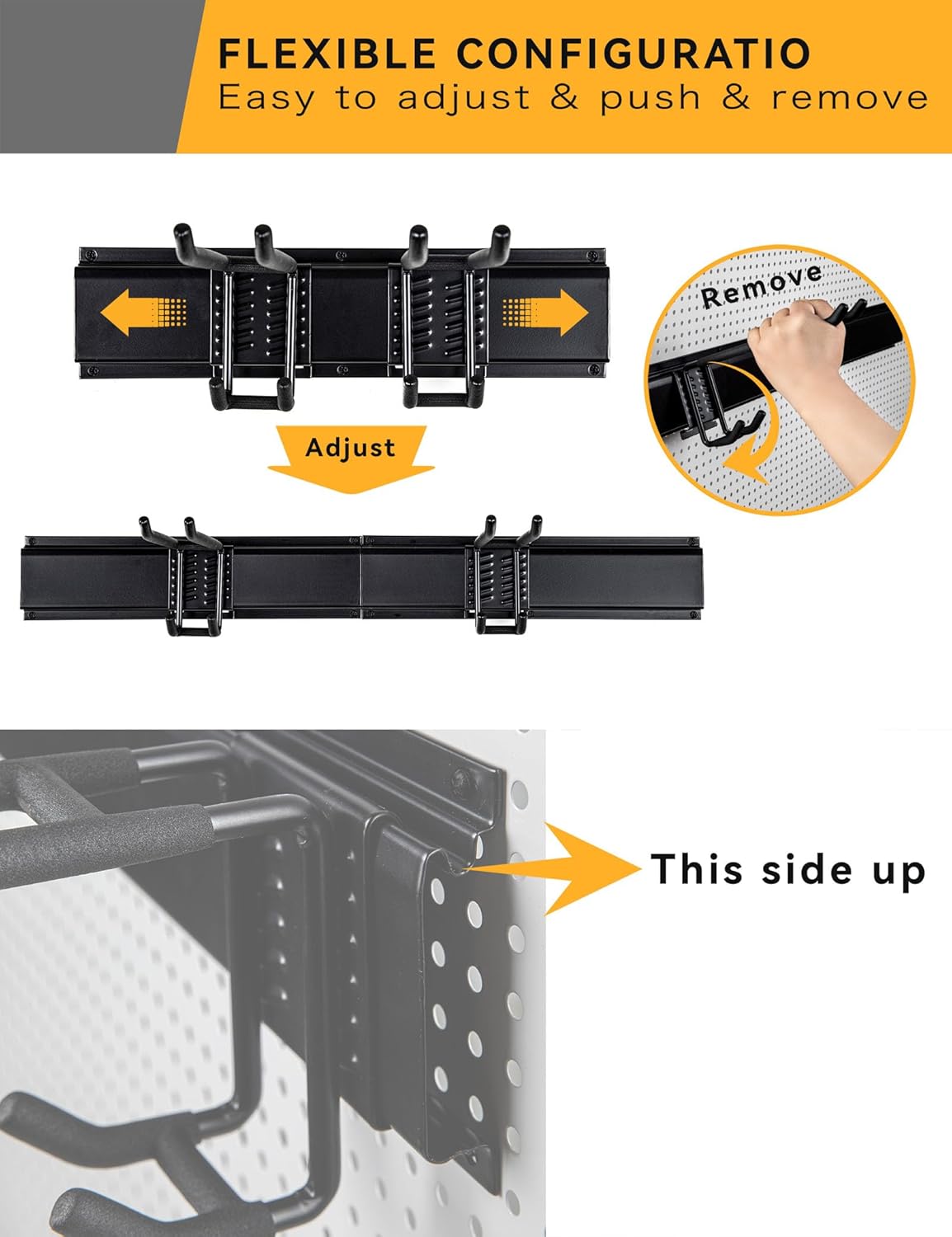 Wall Mount Garden Tool Organizer 68 Inches Max Load 730lbs Garage Storage, Garage Organization, Adjustable with 9 Heavy Duty Hooks and 4 Cable Ties, Yard Shed and Power Tool Organizer Rack