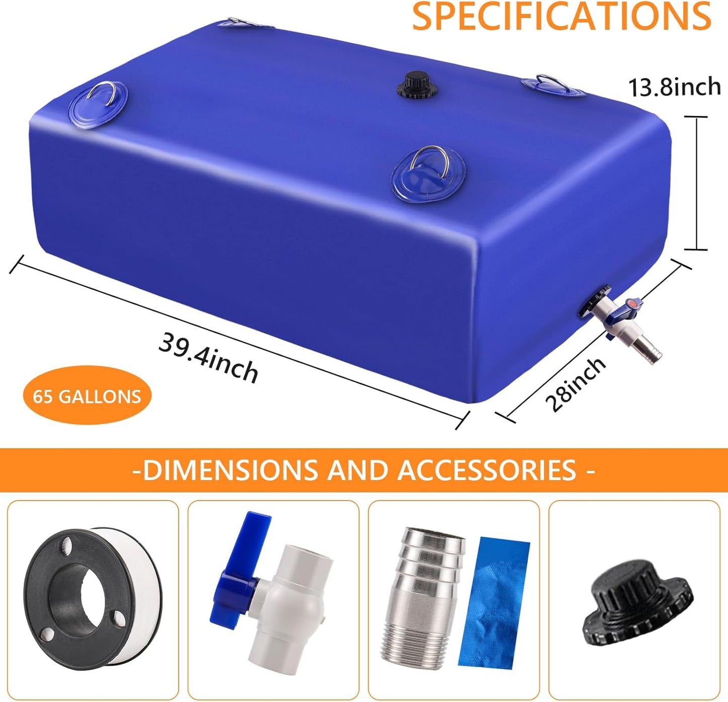 Water Tank, 65 Gallon Water Storage Bladder, Foldable Portable Water Storage, Large Water Storage Containers with 3/4" PVC Spigot and Hose Kit for Camping, Garden, Emergency Water Bag