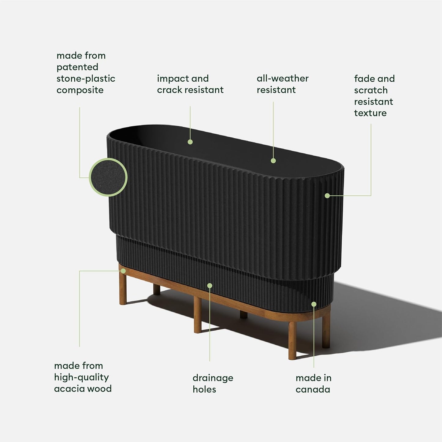 Veradek Demi Series Raised Long Planter for Indoor/Outdoor Use | Made from Plastic & Stone w/Wooden Stand | Modern Patio Décor for Flowers/Shrubs