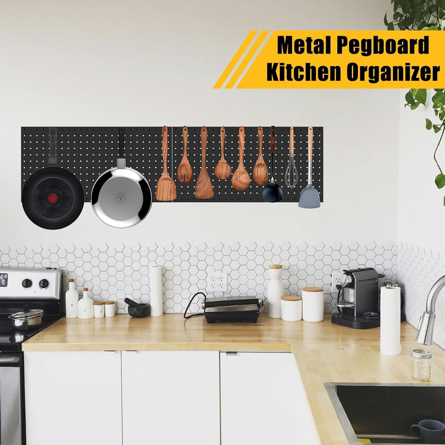 6 Pcs Metal Pegboard Panels, Heavy Duty Peg Boards for Garage and Garden Tool Storage, Includes Drywall Anchors and Screws Kits, Black