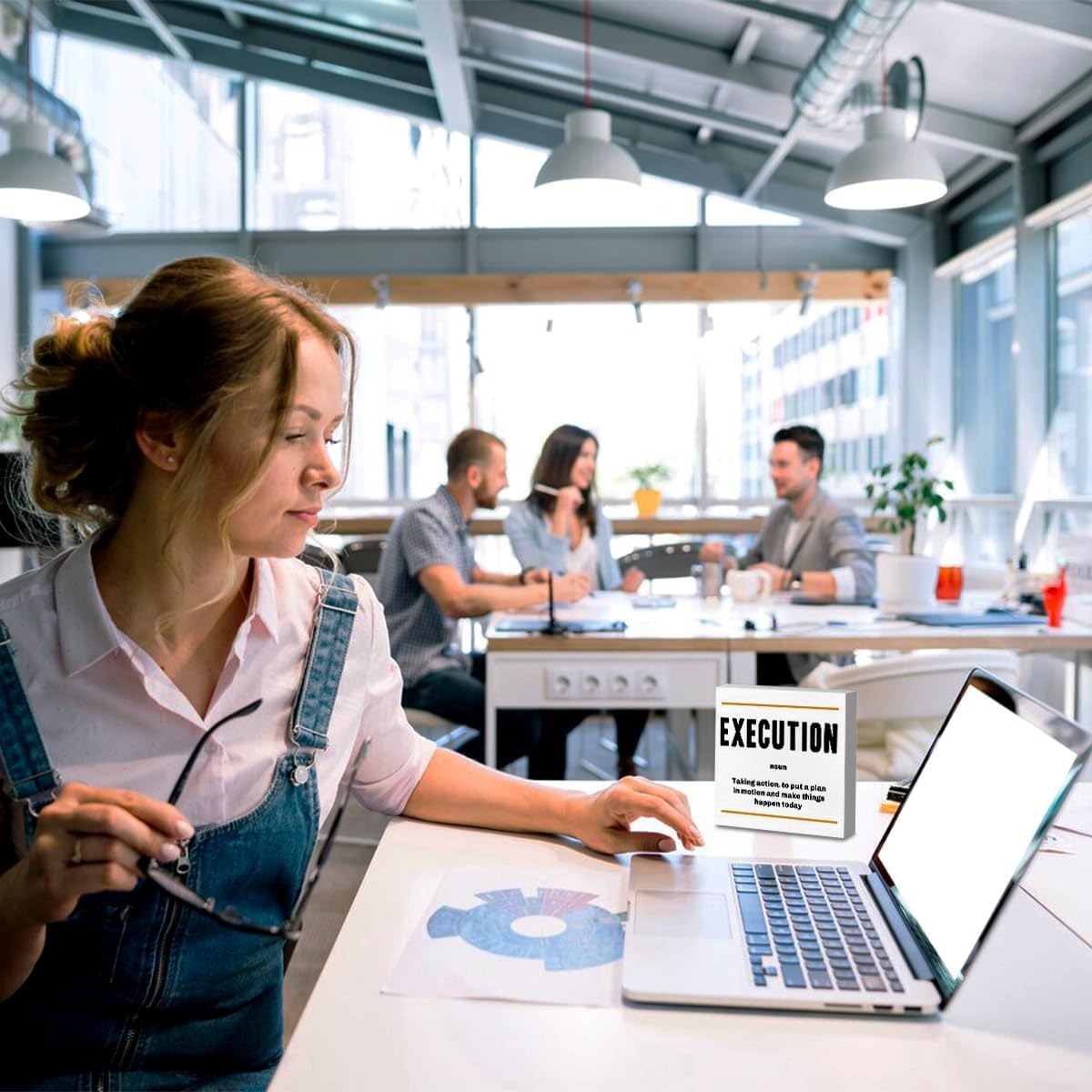 Execution Noun Entrepreneur White Wooden Box Sign, Inspirational Office Decor Decorative Table Shelf Desk Decor, Rustic Workplace Home Living Room Decor Office Decorations Desk Accessories