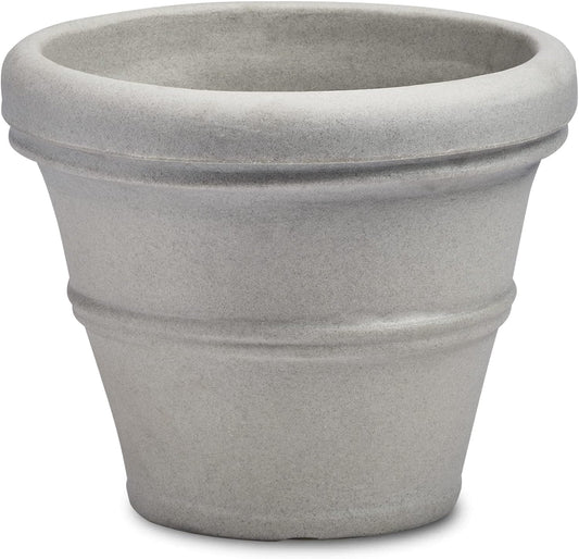 Crescent Garden Brunello Classic Rolled Rim Planter Pot, Indoor/Outdoor Weather-Safe Round Plant Pot, 16'' (Weathered Concrete)