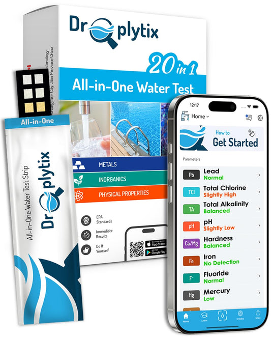 Mobile App Water Test Kit–20-in-1 Home Water Testing Strips, Pools, Hot Tubs, Aquarium, Drinking Water & Well Water Test for pH, Hardness, Lead, Iron, Chlorine, Nitrate, Fluoride, Mercury