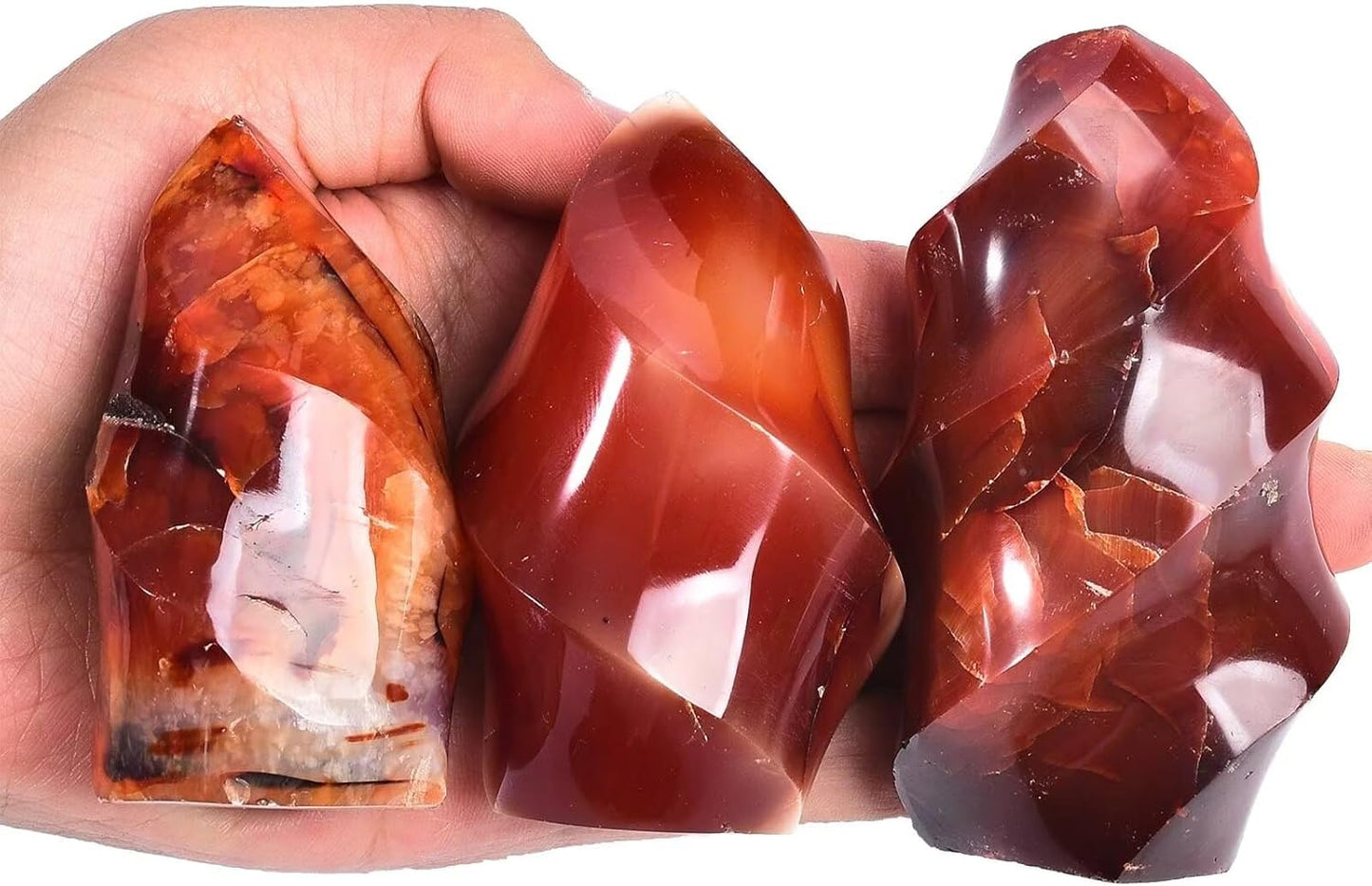 AMOYSTONE Red Agate Flame Shaped Stone Towers Obelisk Natural Healing Crystal Quartz Reiki Energy Decoration Home Office Small 1.0LBS