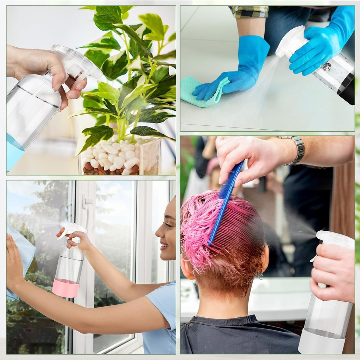 3 PACK/16 OZ Glass Spray Bottles with Upgraded Adjustable Spray Nozzle, Refillable Containers with Silicone Sleeve, Spray Bottle for Hair&Cleaning Solutions&Essential Oils-Pink Blue Gray