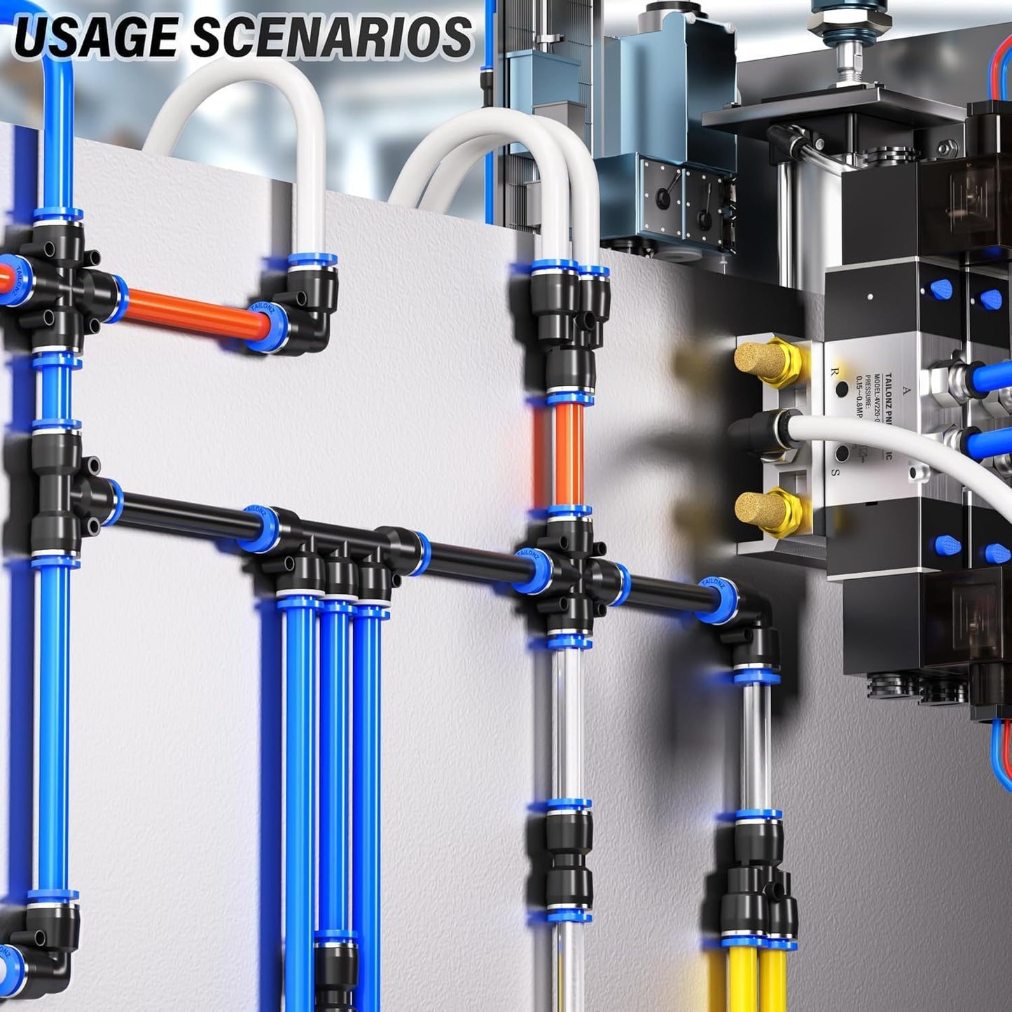 TAILONZ PNEUMATIC 3/8 Inch od Push to Connect Fittings Pneumatic Fittings Kit 5 Spliters+5 Elbows+5 tee+5 Straight+5 PPF+5 PP (30 pcs)