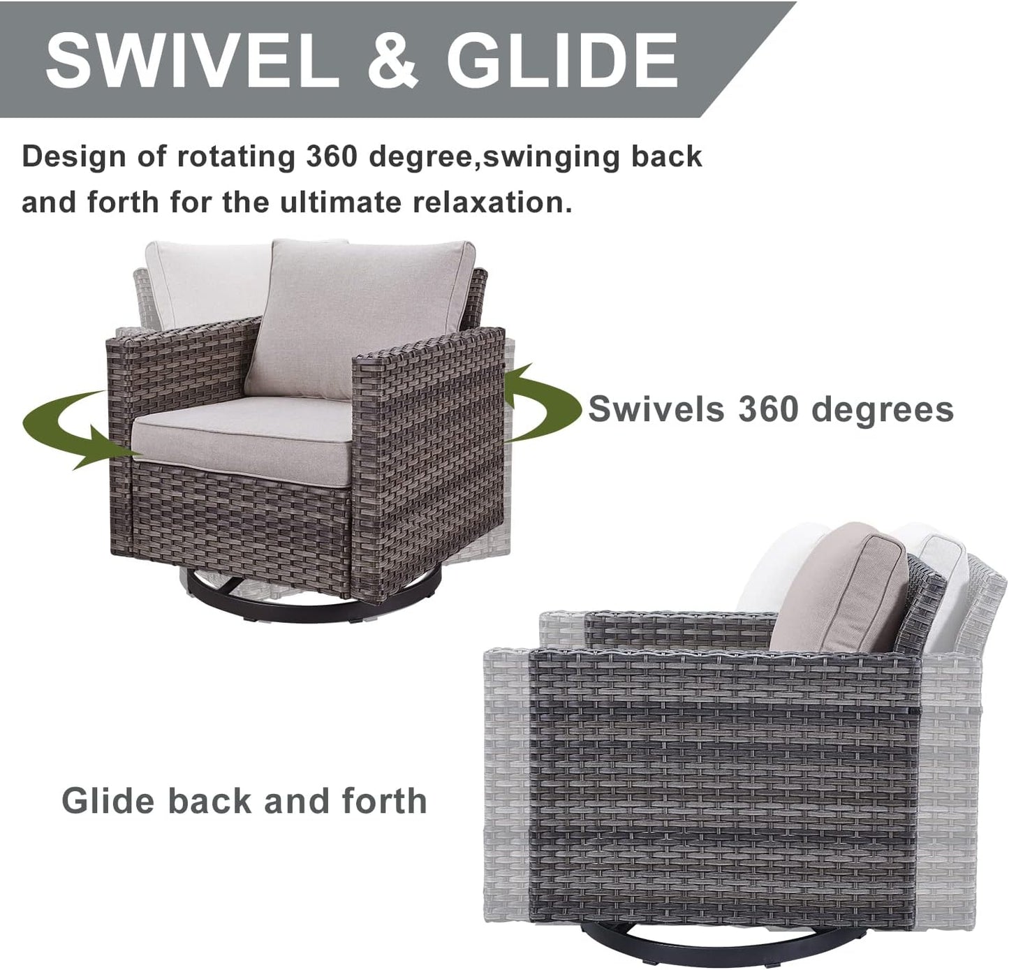 HUMMUH 8 Piece Patio Furniture Set All Weather Wicker Outdoor Sectional Sofa with Patio Chairs,Patio Swivel Glider Chairs Ottomans Coffee Table for Porch,Garden,Backyard