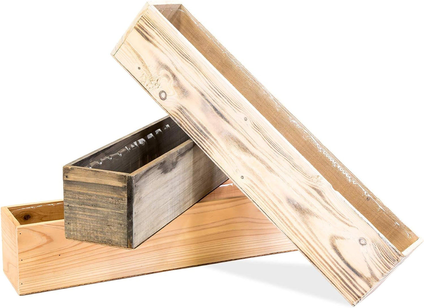 20" Rectangular Rustic Wood Planter with Plastic Liner l Rose Wood l Country Style, Home and Wedding Decorations, Garden Ornaments (20x4 Set of 2, Rose Wood)