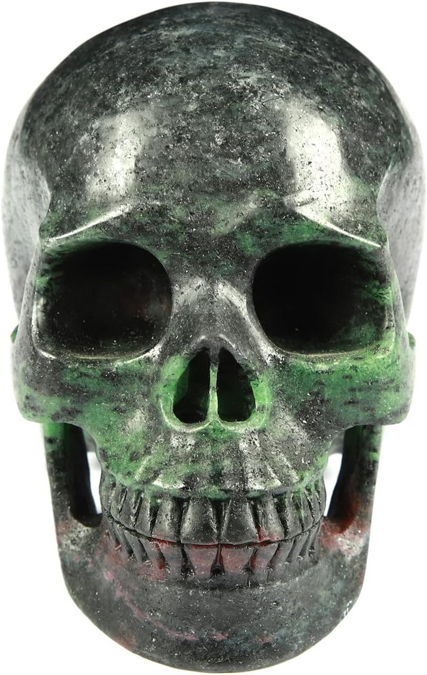 Skullis 5.0” Ruby Zoisite Crystal Skull, Hand Carved Gemstone Fine Art Sculpture, Reiki Healing Stone Statue. 1168 Z8