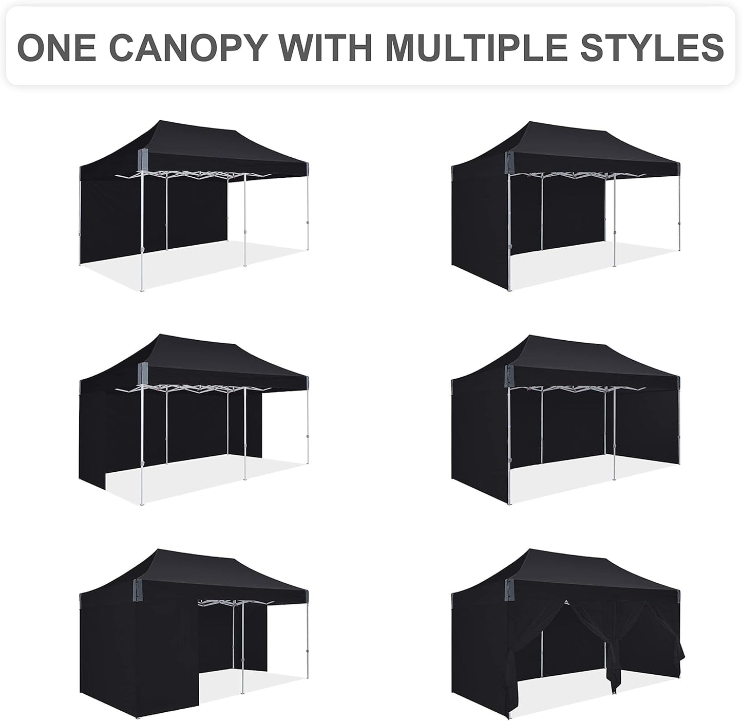 10x20 pop up Canopy, Eazy up Outdoor Patio Canopy Tent with sidewalls, Heavy Duty Commercial Instant Tent with Sand Bags for Deck, Party, Camping, Backyard, Playground, Black