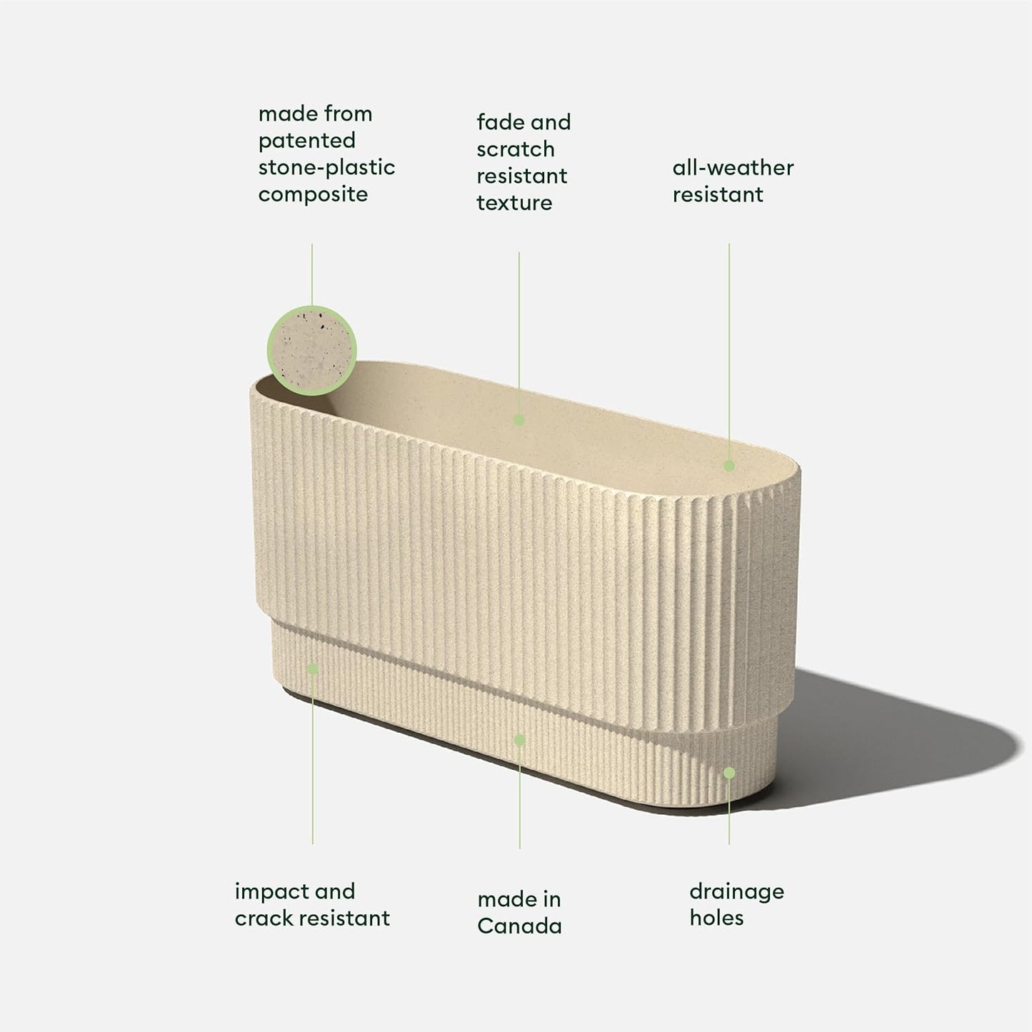 Veradek Demi Series Long Planter for Porch, Patio, Backyard | Durable Plastic-Stone Composite Material | Modern Décor for Shrubs, Flowers