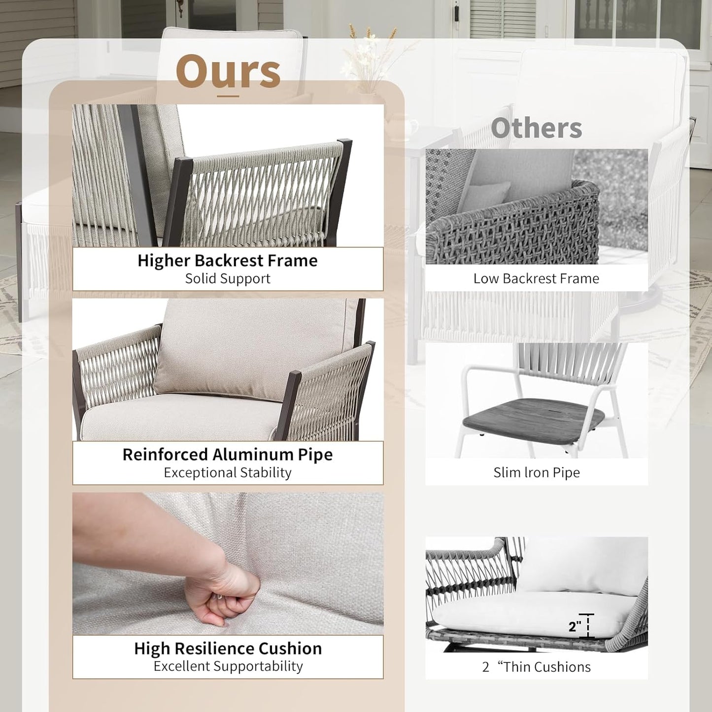 Patio Furniture Wicker Outdoor Conversation Set, 5-Piece All Weather Patio Furniture Rattan Rocking Sets w/Removable Cushions & Ottomans for Backyard, Balcony, Deck, Beige