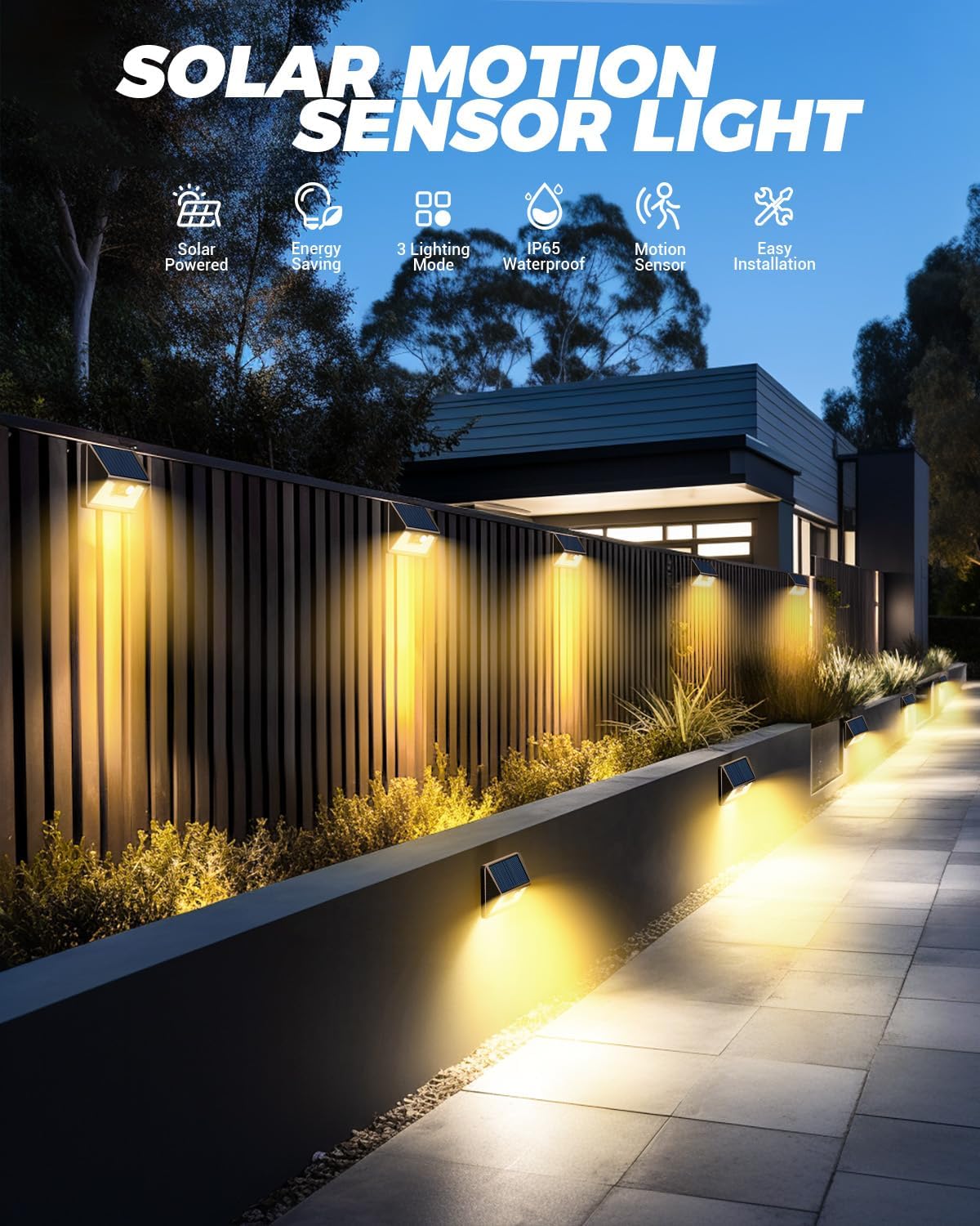 12 Pack Solar Motion Lights for Outside, Waterproof Fence Lights Outdoor, Warm White LED Wall Lights Wireless for Yard Steps Stairs Garden - Brown