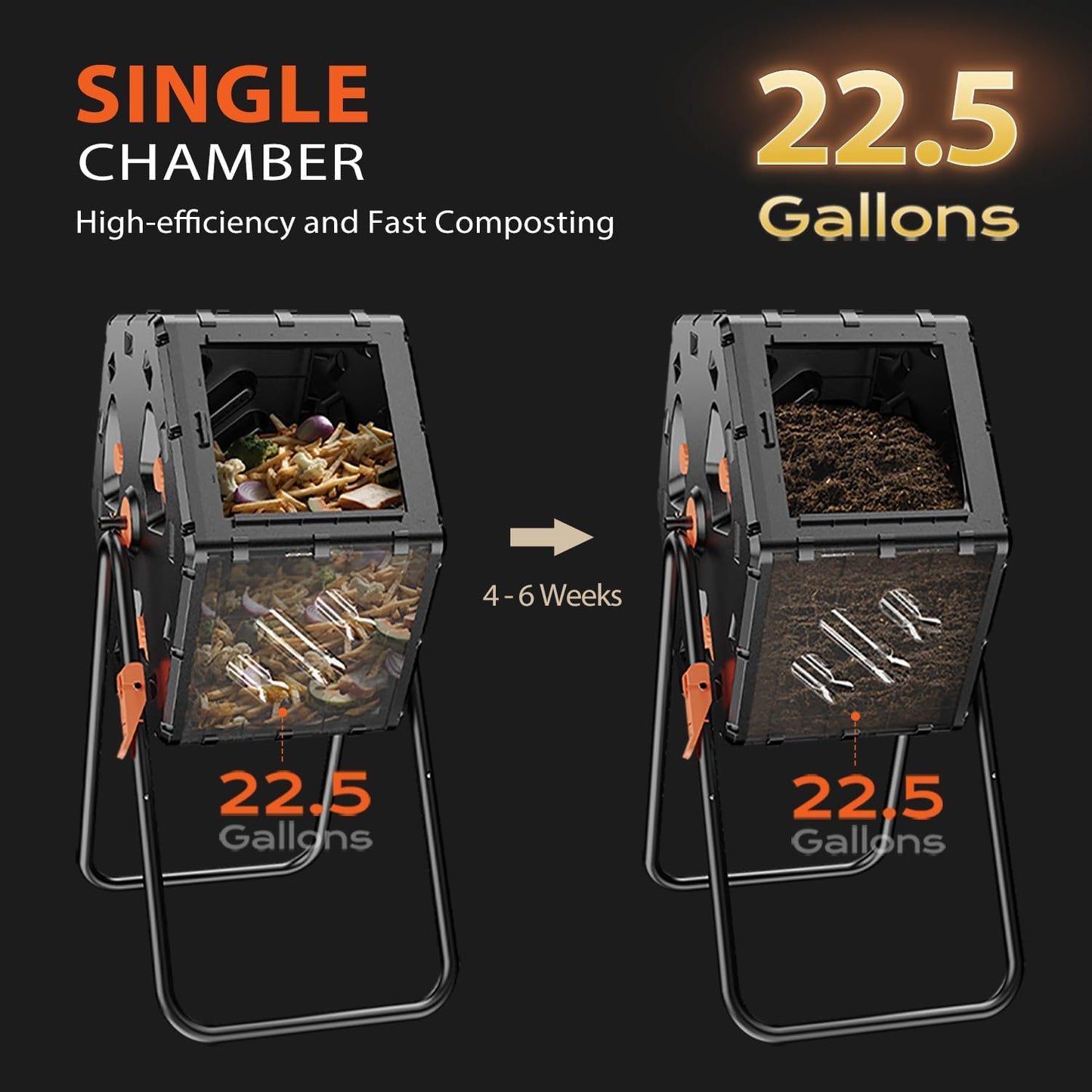 Compost Bin Outdoor 22.5 Gallon, Easy Assemble Composter Tumbler, 360°Rotating Garden Compost Bin for Fast Composting, Tumbling Composter for Outside, Backyard, and Yard