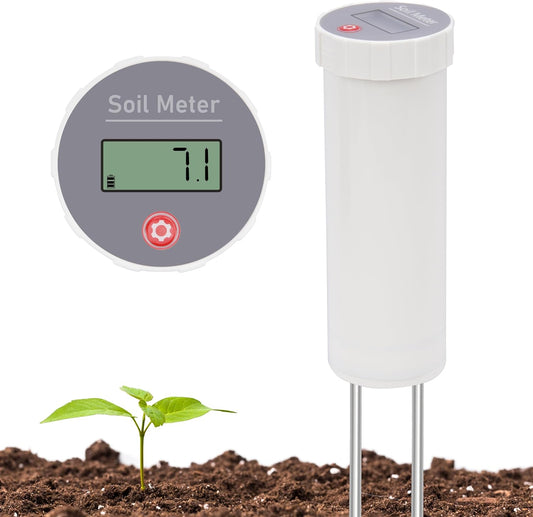 Digital Soil pH Meter, Industrial Grade Soil pH Tester with Calibration-Free LCD Display, High Accuracy Soil pH Pen, Soil pH Monitor for Garden, Lawn, Plant (White)