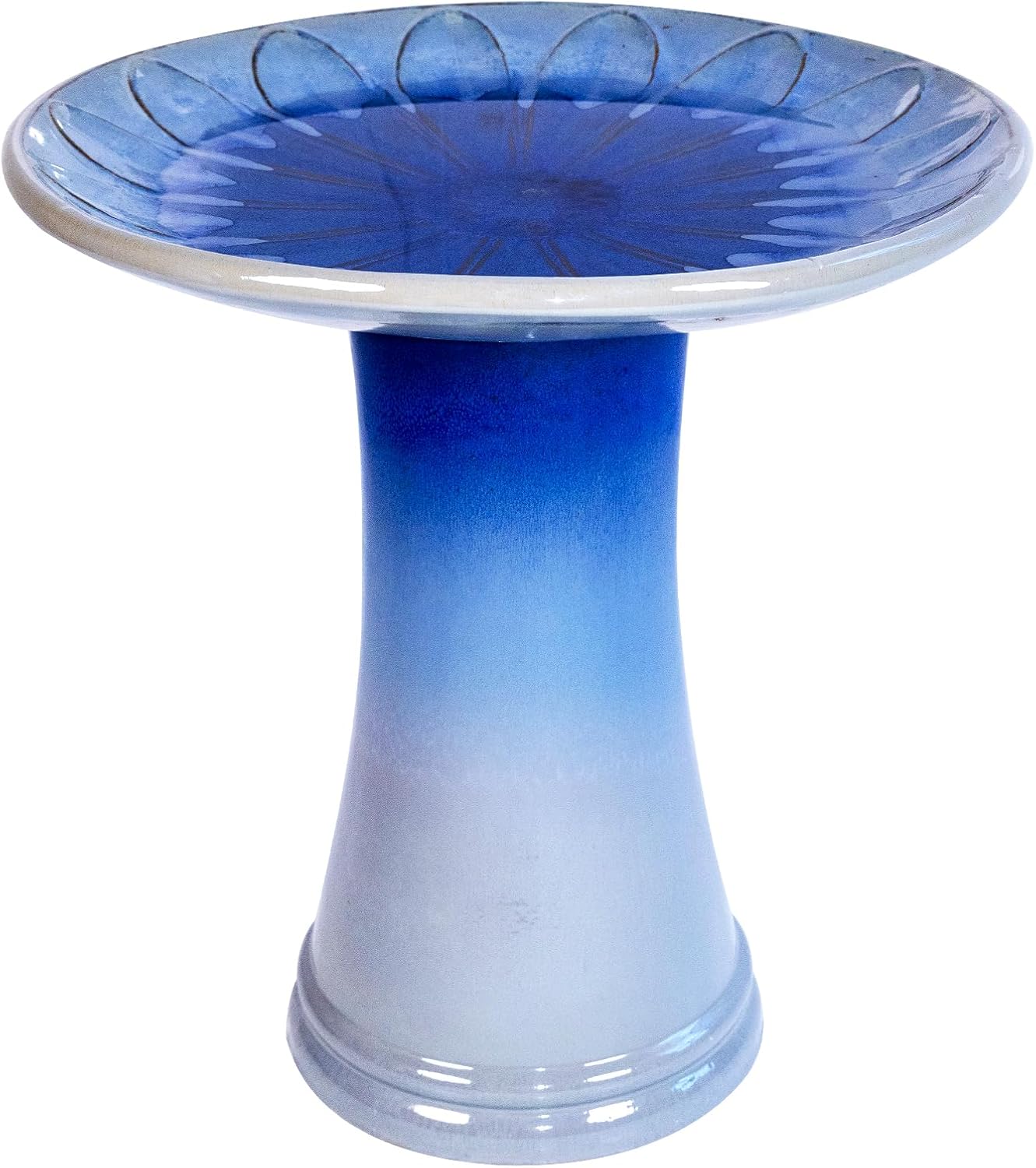 Ceramic Bird Bath for Outdoors – 18" H Birdbath Tool-Free Assembly, Hand-Glazed Earthenware with Non-Slip Bowl, Weather-Proof Sturdy Pedestal Design, Garden Decor (Blue)