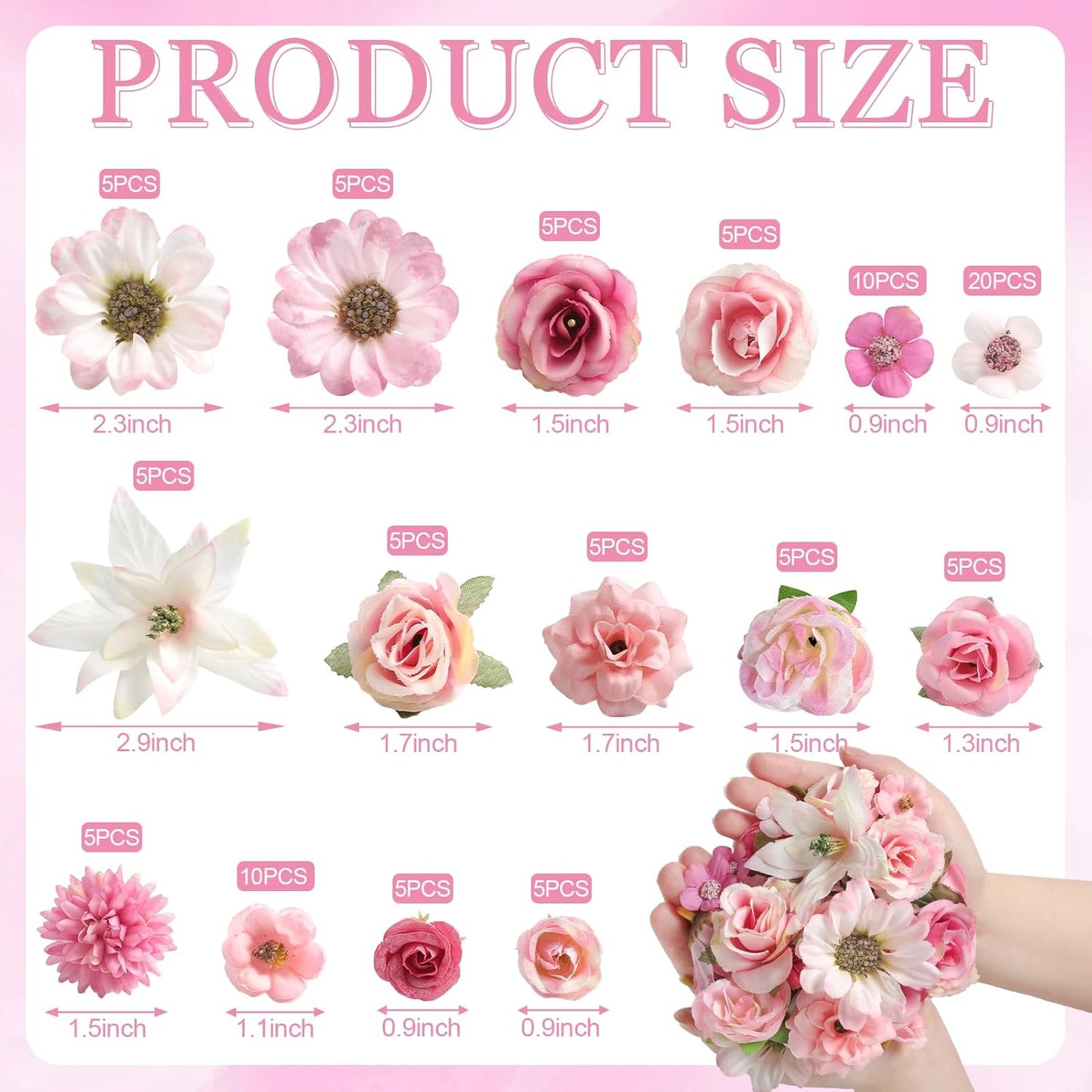 Serra Flora Faux Flower Heads Mini Artificial Flower Heads Fake Flowers Multicolor Small Silk Daisy Peony Flower Heads for Craft Garland Wedding Party DIY Home Decoration