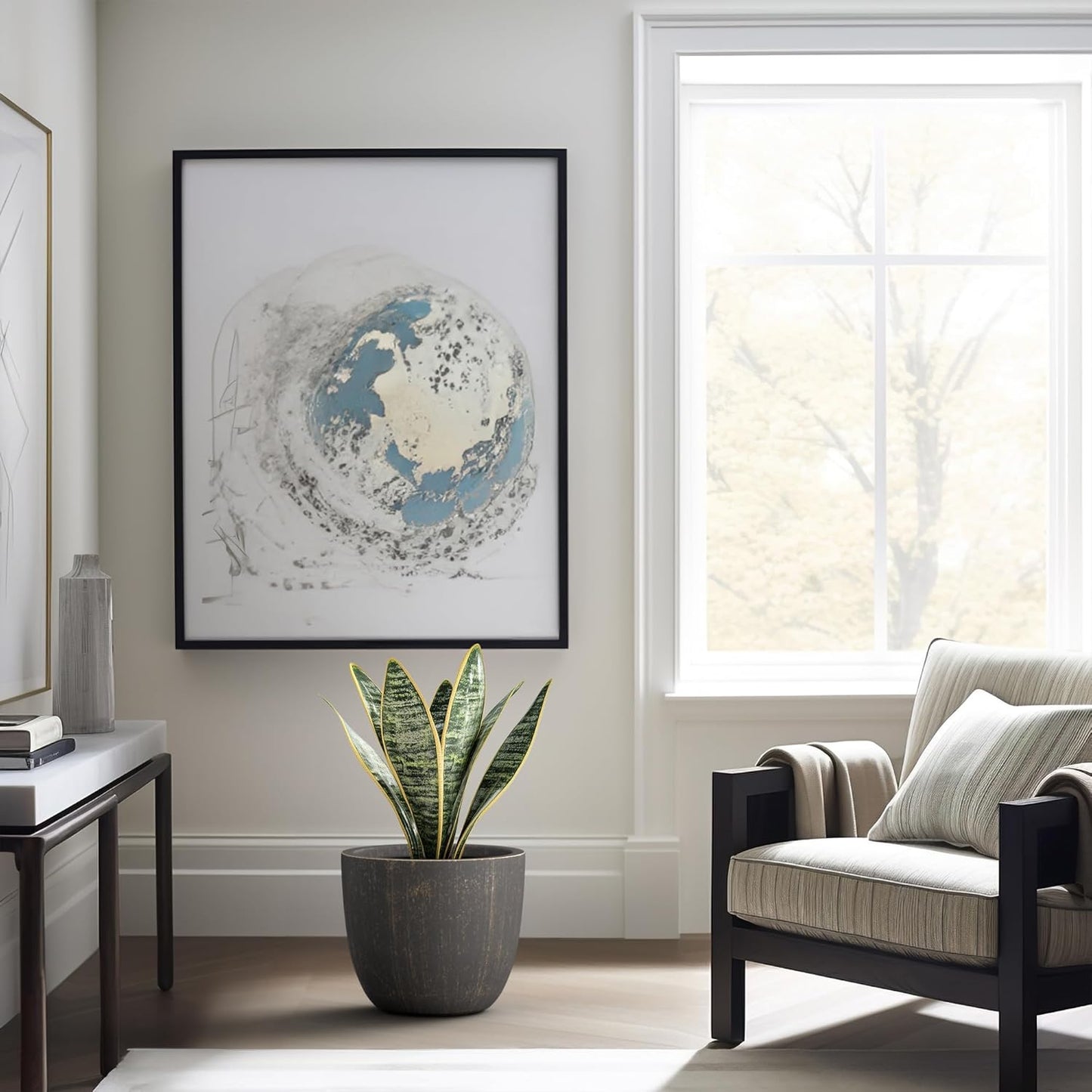 Kante 14 Inch Dia Round Concrete Planter, Indoor Outdoor Large Plant Pot with Drainage Hole and Rubber Plug for Home Patio Garden, Oil Rubbed Bronze