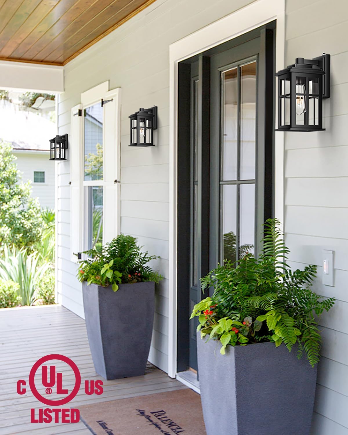 Outdoor Wall Lights Dusk to Dawn, Black Lights for House, Waterproof Exterior Lighting Fixtures, Outdoor Light Fixture with Tempered Glass for House, Porch, Garage, Doorway