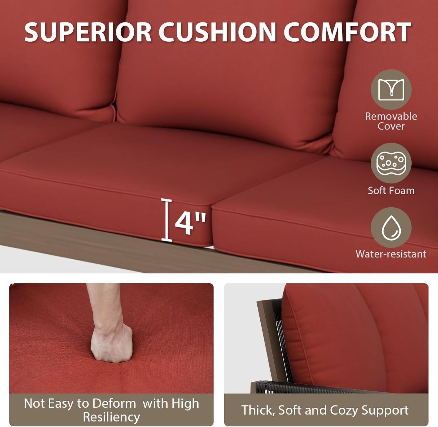 EAGLE PEAK Natural Wood Outdoor Patio Furniture, Cedar Furniture, Conversation Set, Outdoor Seating for Deck Patio Porch, Sofa 2 Chairs 2 Ottomans & Side Table, 6 Pieces, Brown/Red