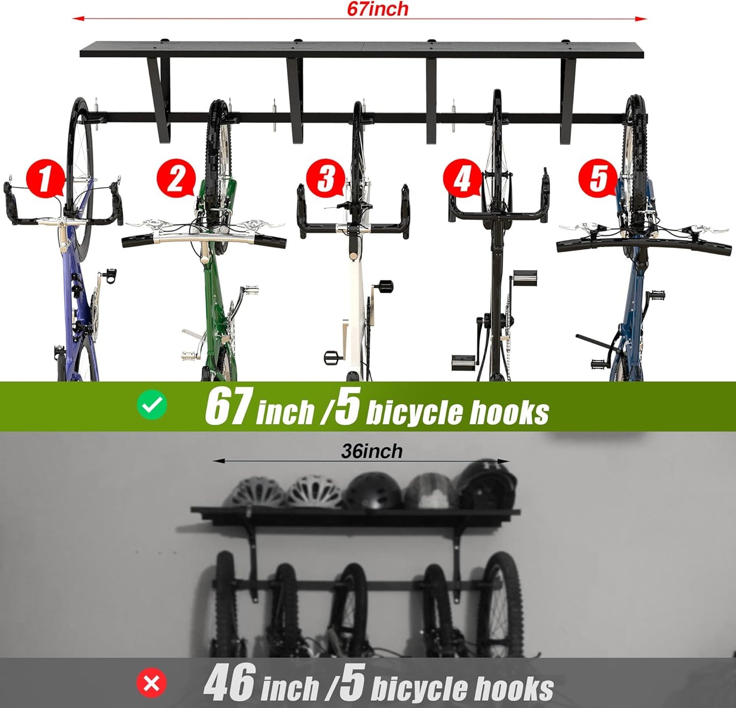 Bike Storage Rack with Shelf, Bike Wall Mount Garage Stand, Bike Hanger Storage Bicycles Hanger Hooks Bike Hooks for Garage Organizer