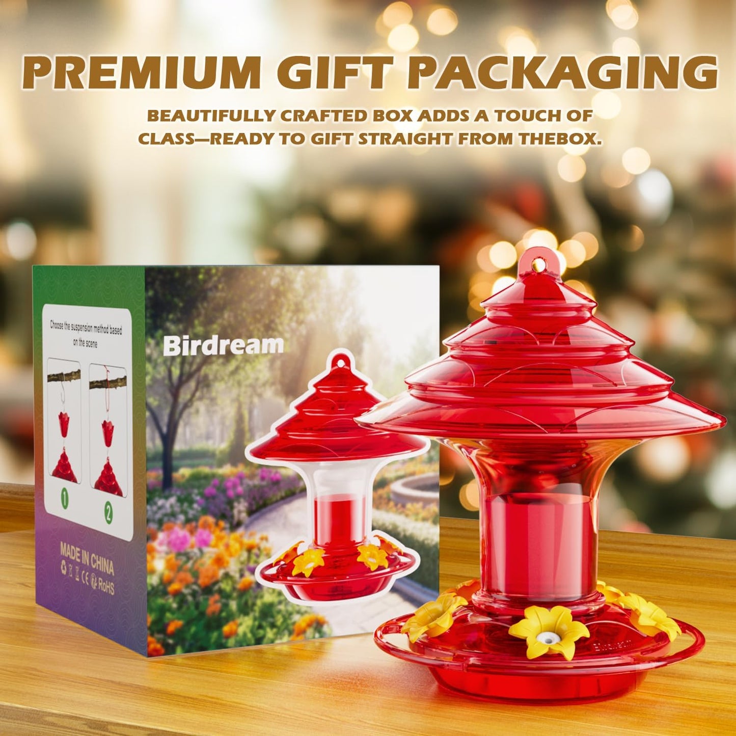 Birdream Hummingbird Feeder for Outdoors Hanging 40oz 10 Feeding Ports, 2 Pack Humming Bird Feeder with Ant Moat Brush Leak Proof - Solid Red