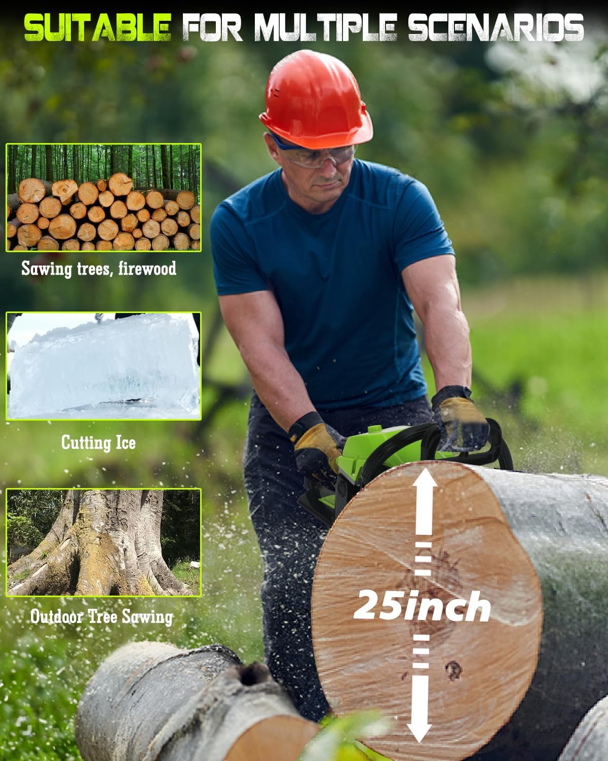 Professional 58cc Gas Powered Chainsaw with Quick-Switch Dual Bar 18/20 Inch System – Heavy Duty Chain Saw with Easy-Start for Tree Cutting, Limbing & Farm Use (GEL9901)