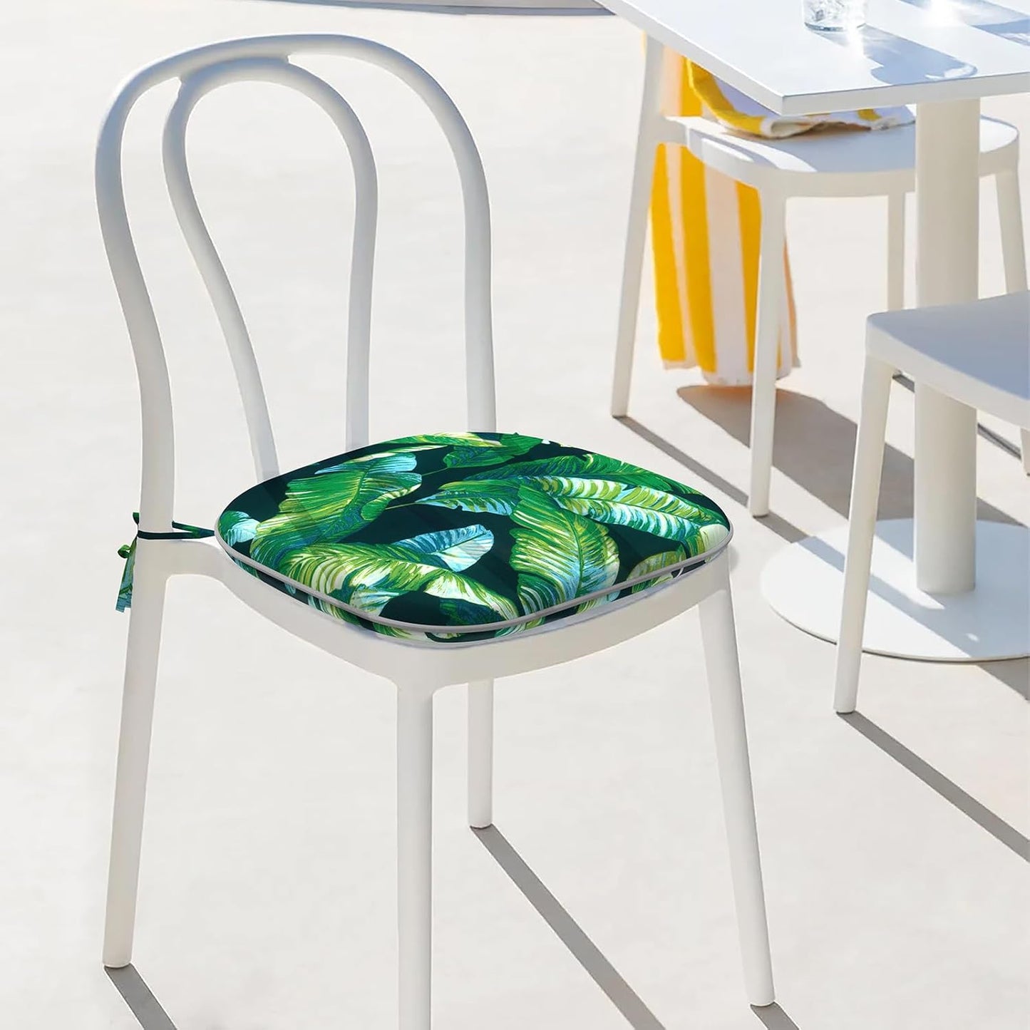 Indoor/Outdoor Chair Cushions 16x17 Inch, Patio Chair Cushions with Ties, All Weather Seat Cushions for Patio Furniture Home Garden Chair Use, Set of 4, Hanalei Lagoon