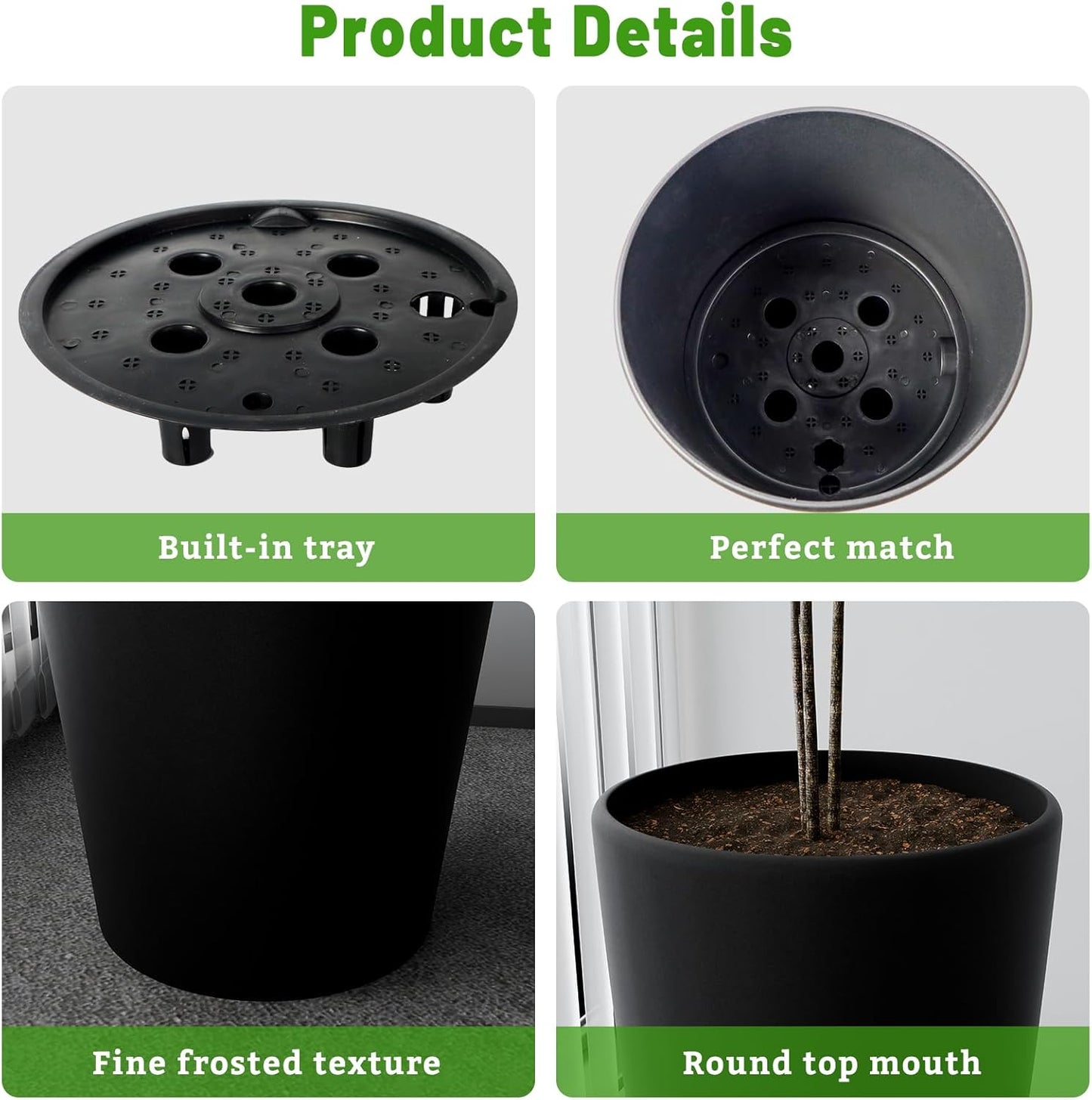 SnugNiture Set of 2 Round Tall Planters 22 Inch, Large Planter for Indoor Outdoor Plants, Modern Flower Pot Containers Large Decorative Tree Planter, Black