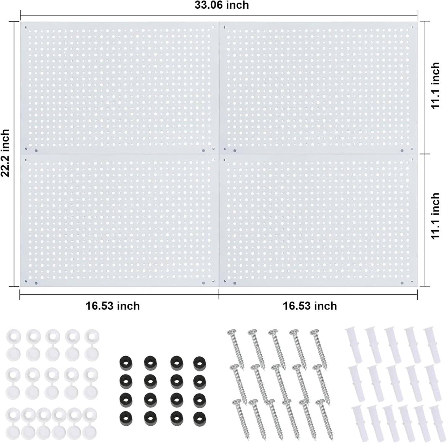 Peg Board, Heavy Duty Steel Organization Panels, Universal 1/8 and 1/4 Peg Board Accessories, Ideal for Garage Tool Storage, Pack of 4(White, 16X10.5)
