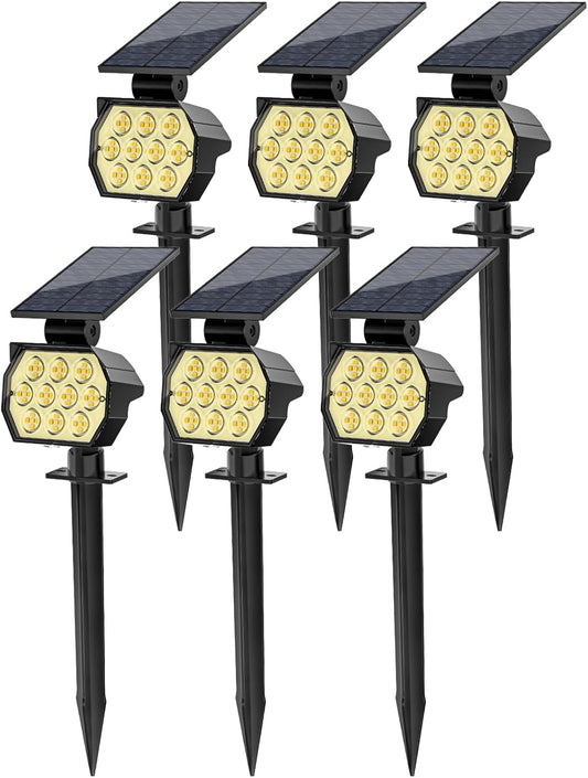 Solar Spot Lights Outdoor Waterproof IP67, 6 Pack - 50 LED Adjustable Solar Powered Landscape Spotlight with 3 Lighting Modes, Stake Light for Outside Yard Lawn Pathway Tree (Warm White)